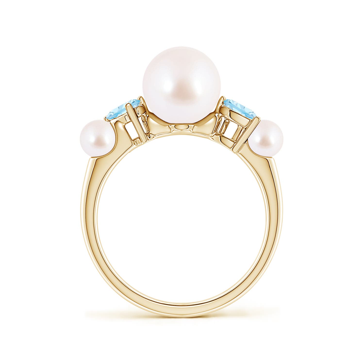 8mm AAA Akoya Pearl and Tilted Pear Aquamarine Tapered Shank Ring in 18K Yellow Gold