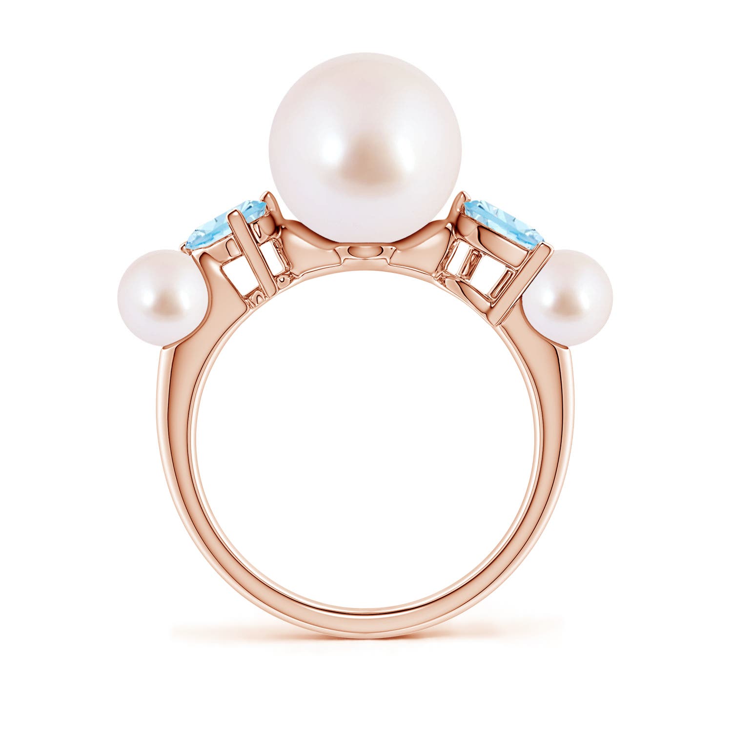 9mm AAA Akoya Pearl and Tilted Pear Aquamarine Tapered Shank Ring in Rose Gold