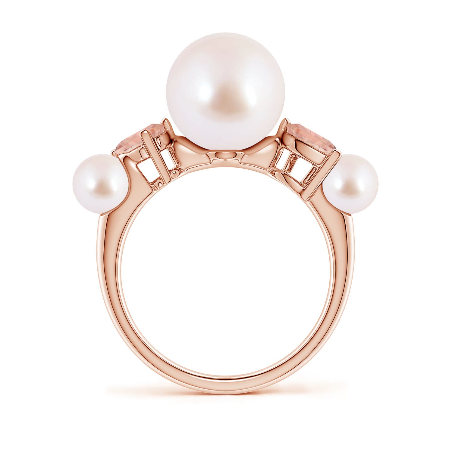 10mm AAA Akoya Pearl and Tilted Pear Morganite Tapered Shank Ring in Rose Gold - side 2
