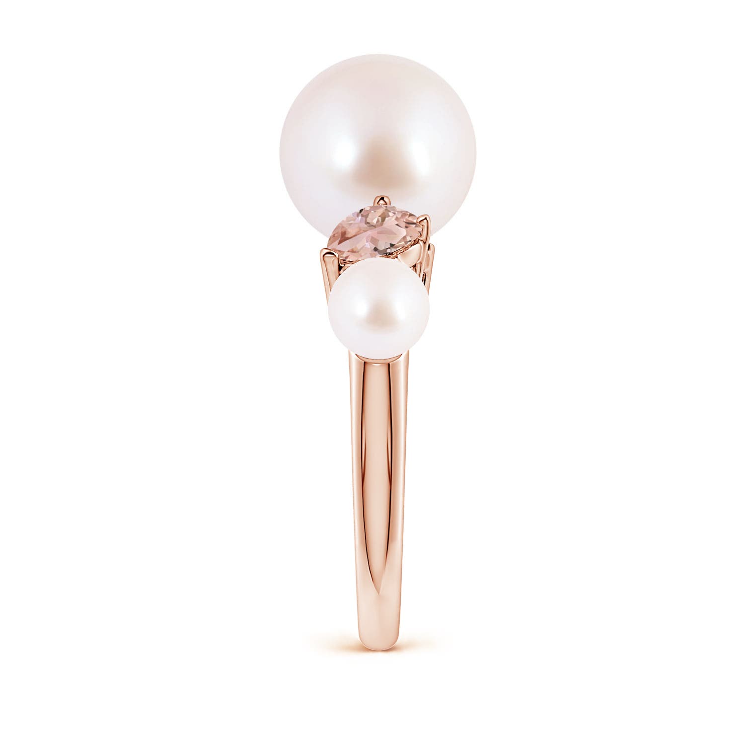10mm AAA Akoya Pearl and Tilted Pear Morganite Tapered Shank Ring in Rose Gold - side 3