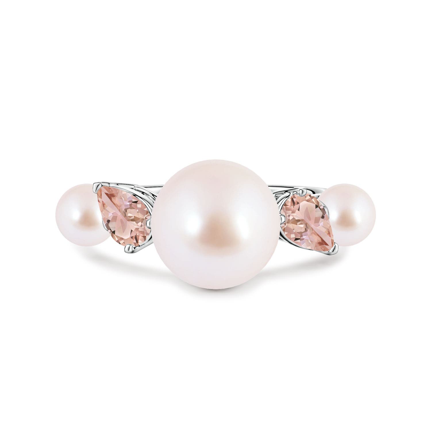10mm AAA Akoya Pearl and Tilted Pear Morganite Tapered Shank Ring in White Gold
