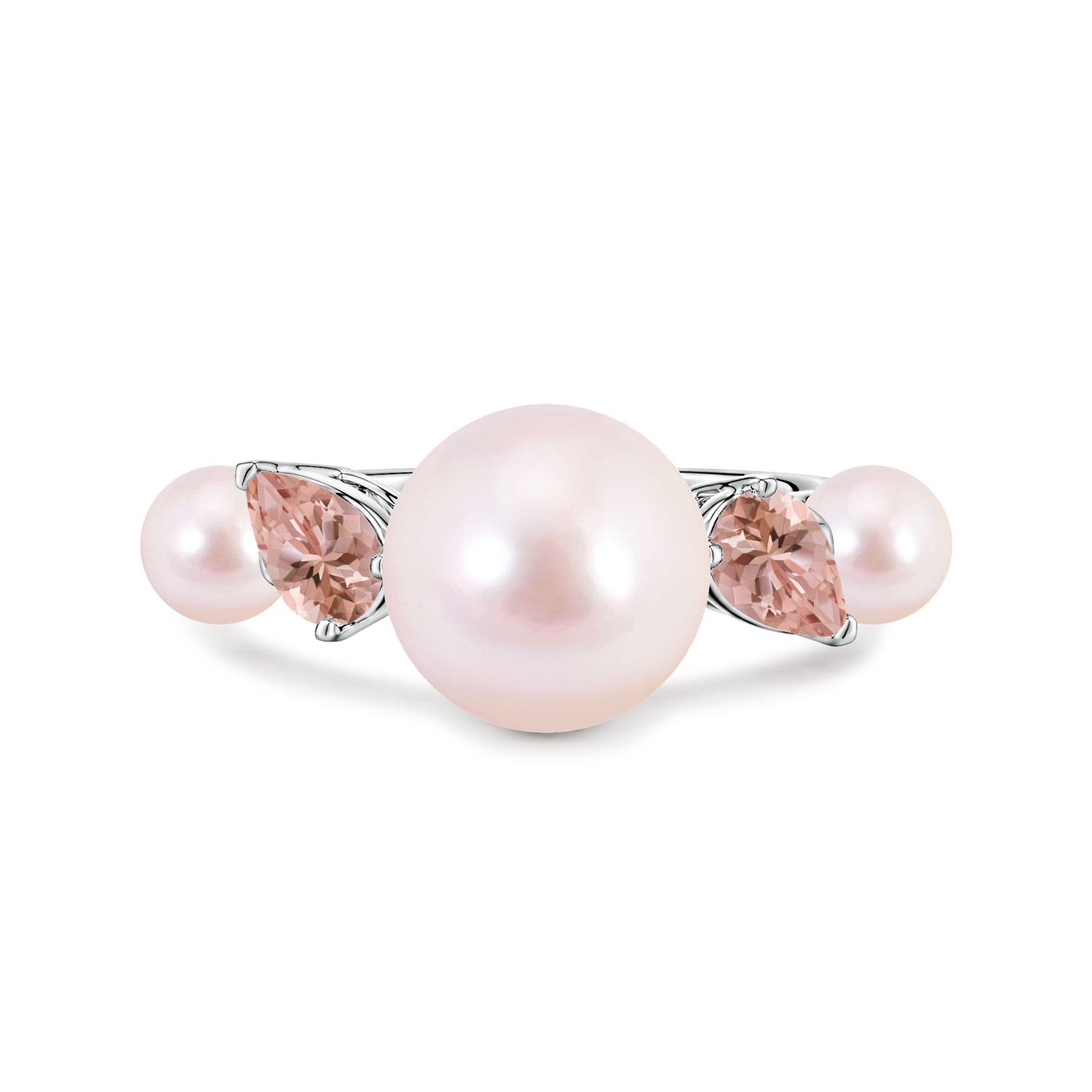 10mm AAAA Akoya Pearl and Tilted Pear Morganite Tapered Shank Ring in 18CT White Gold