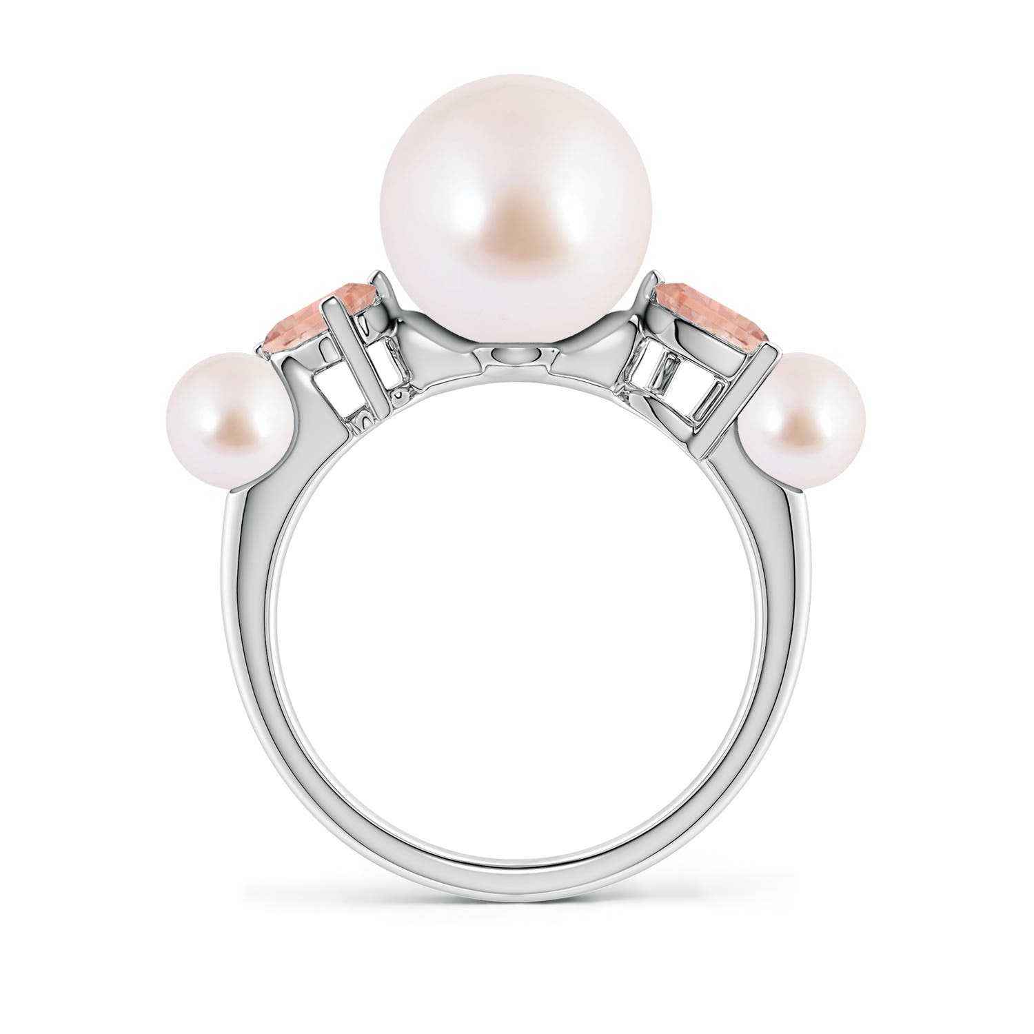 9mm AAA Akoya Pearl and Tilted Pear Morganite Tapered Shank Ring in White Gold