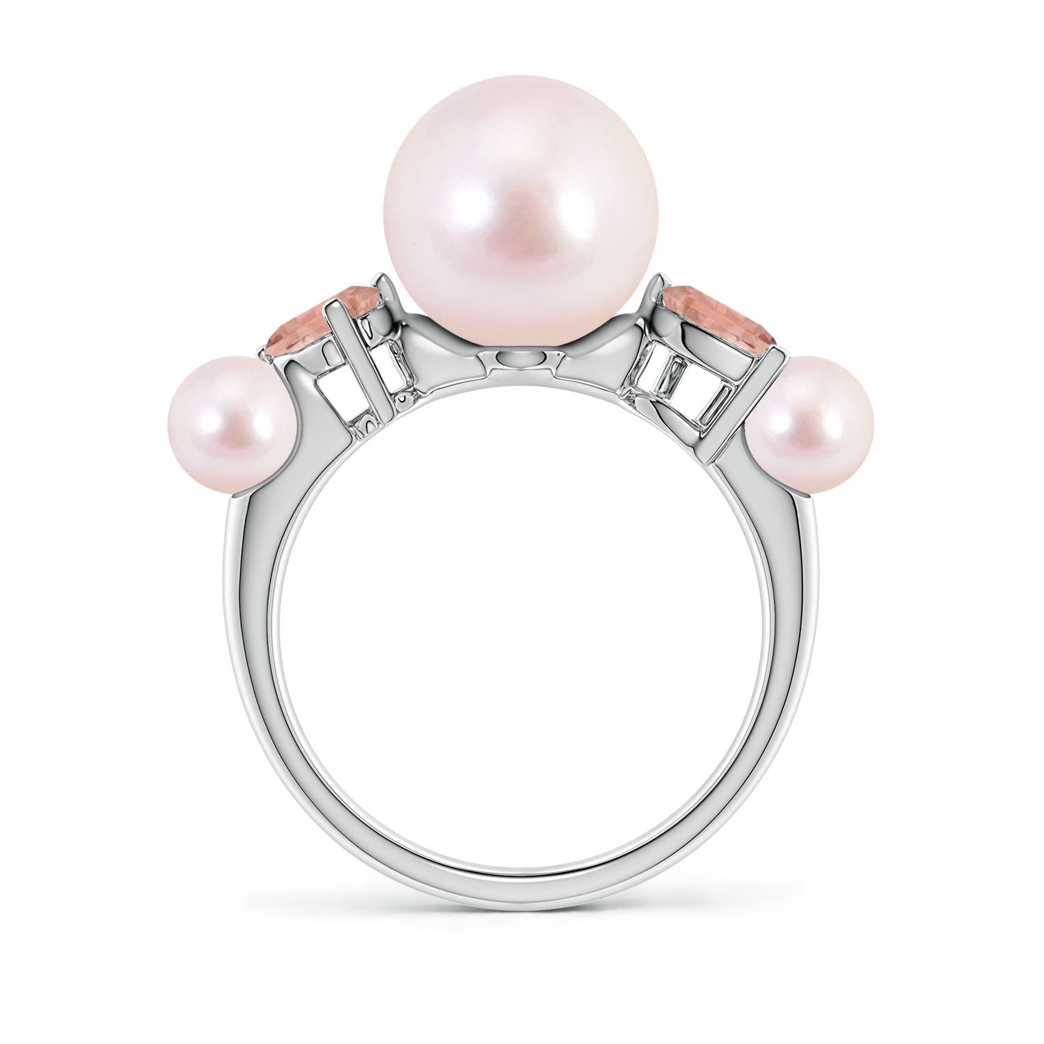 9mm AAAA Akoya Pearl and Tilted Pear Morganite Tapered Shank Ring in White Gold