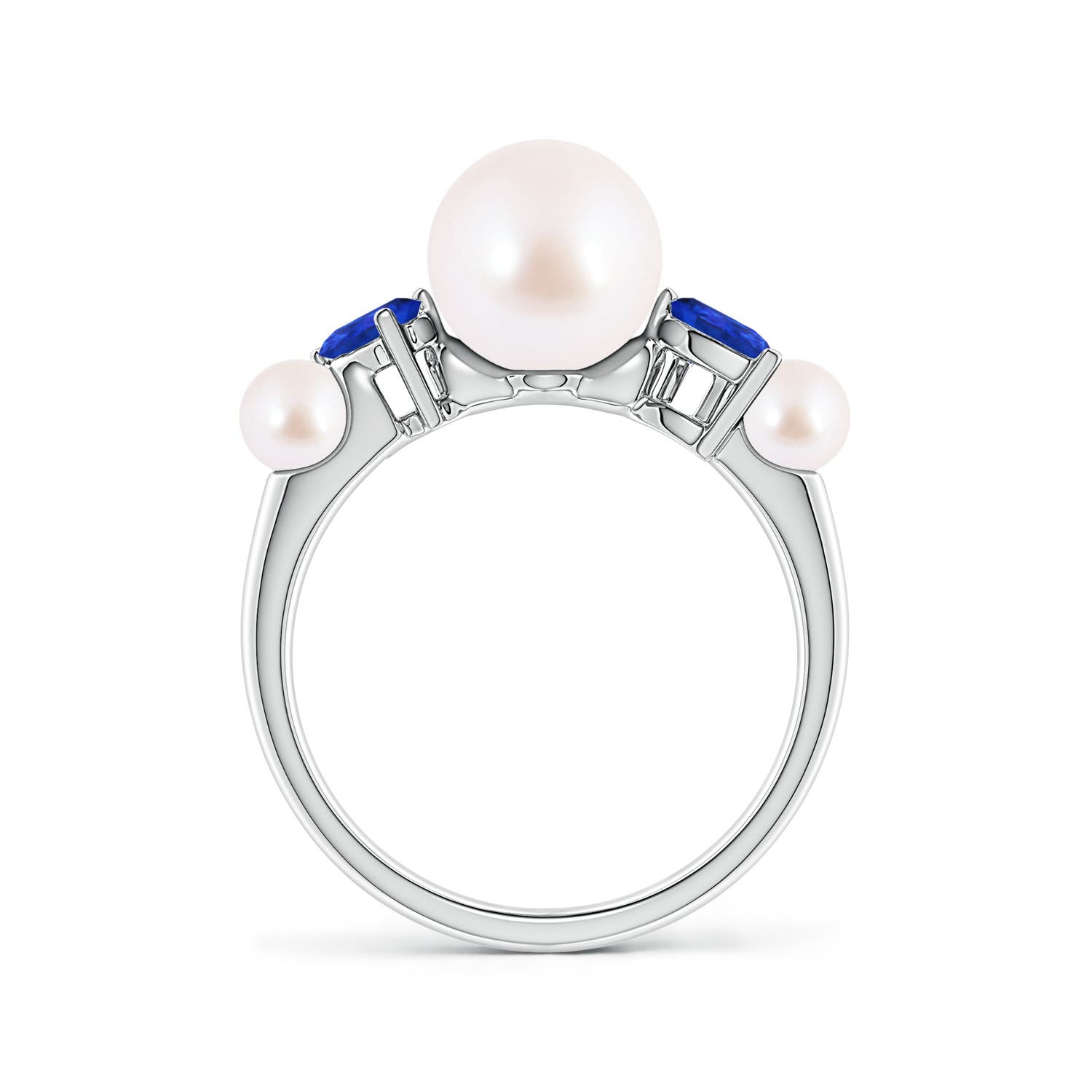 8mm AAA Akoya Pearl and Tilted Pear Tanzanite Tapered Shank Ring in White Gold