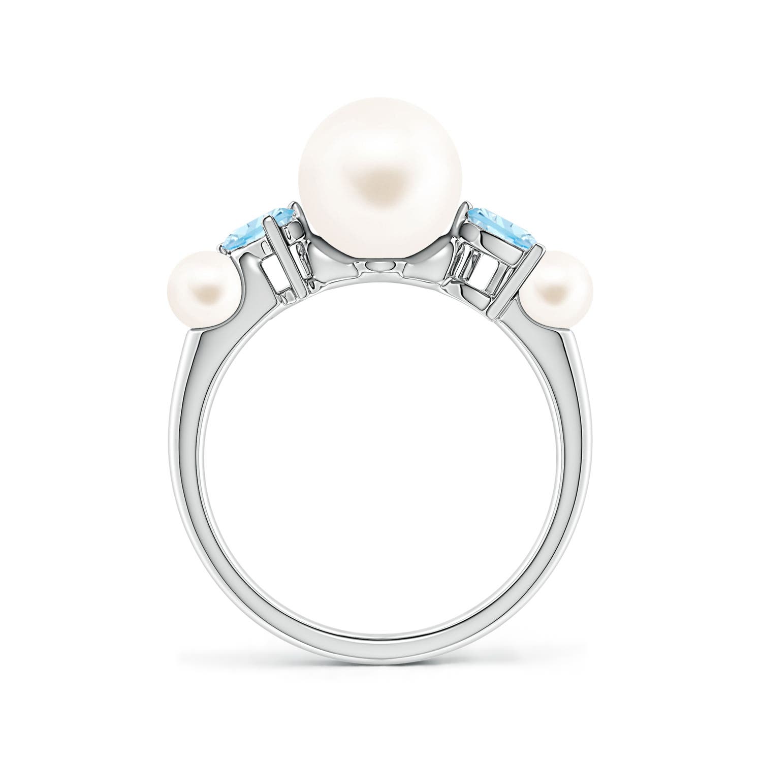 8mm AAA Freshwater Pearl and Tilted Pear Aquamarine Tapered Shank Ring in White Gold
