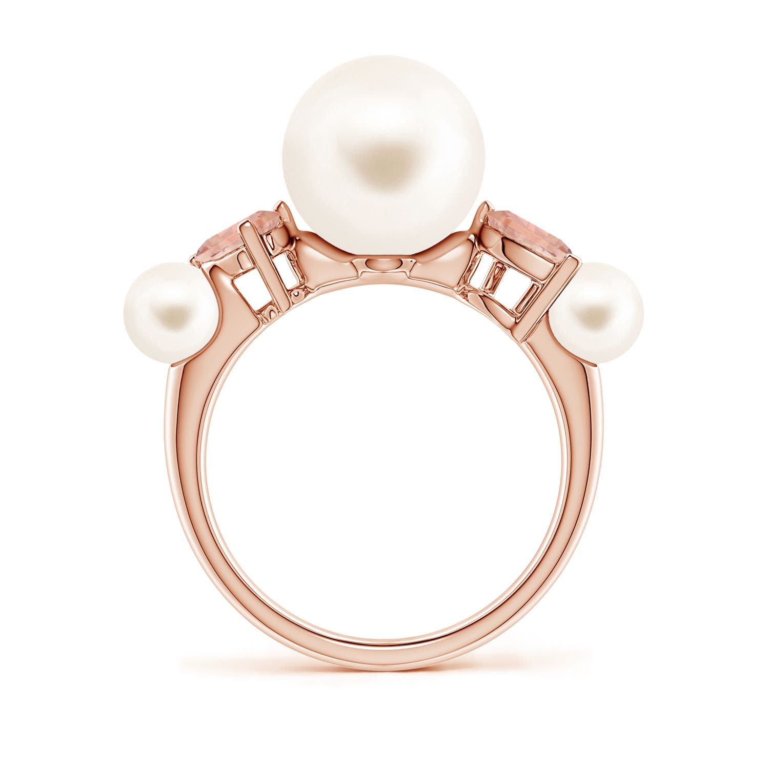10mm AAA Freshwater Pearl and Tilted Pear Morganite Tapered Shank Ring in Rose Gold - side 2