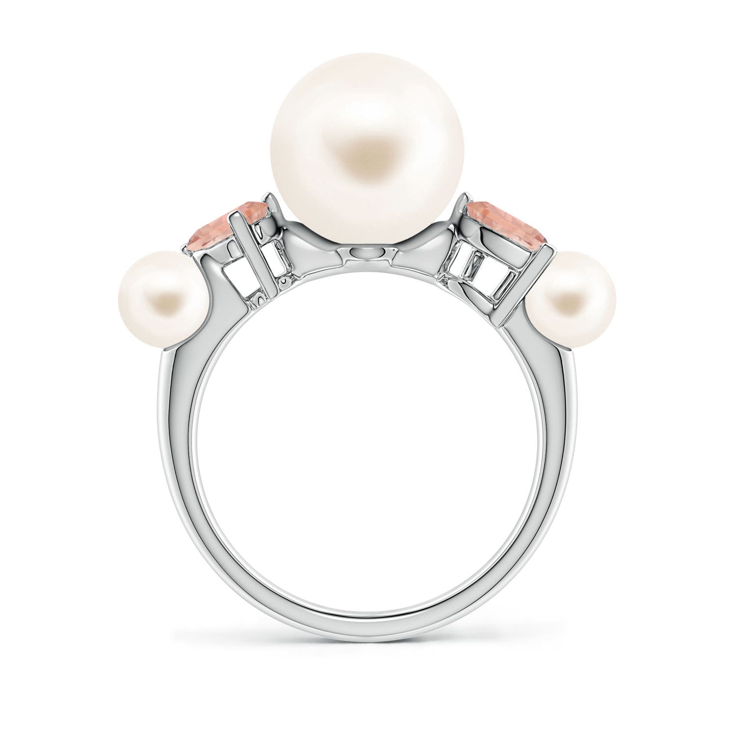 10mm AAA Freshwater Pearl and Tilted Pear Morganite Tapered Shank Ring in White Gold