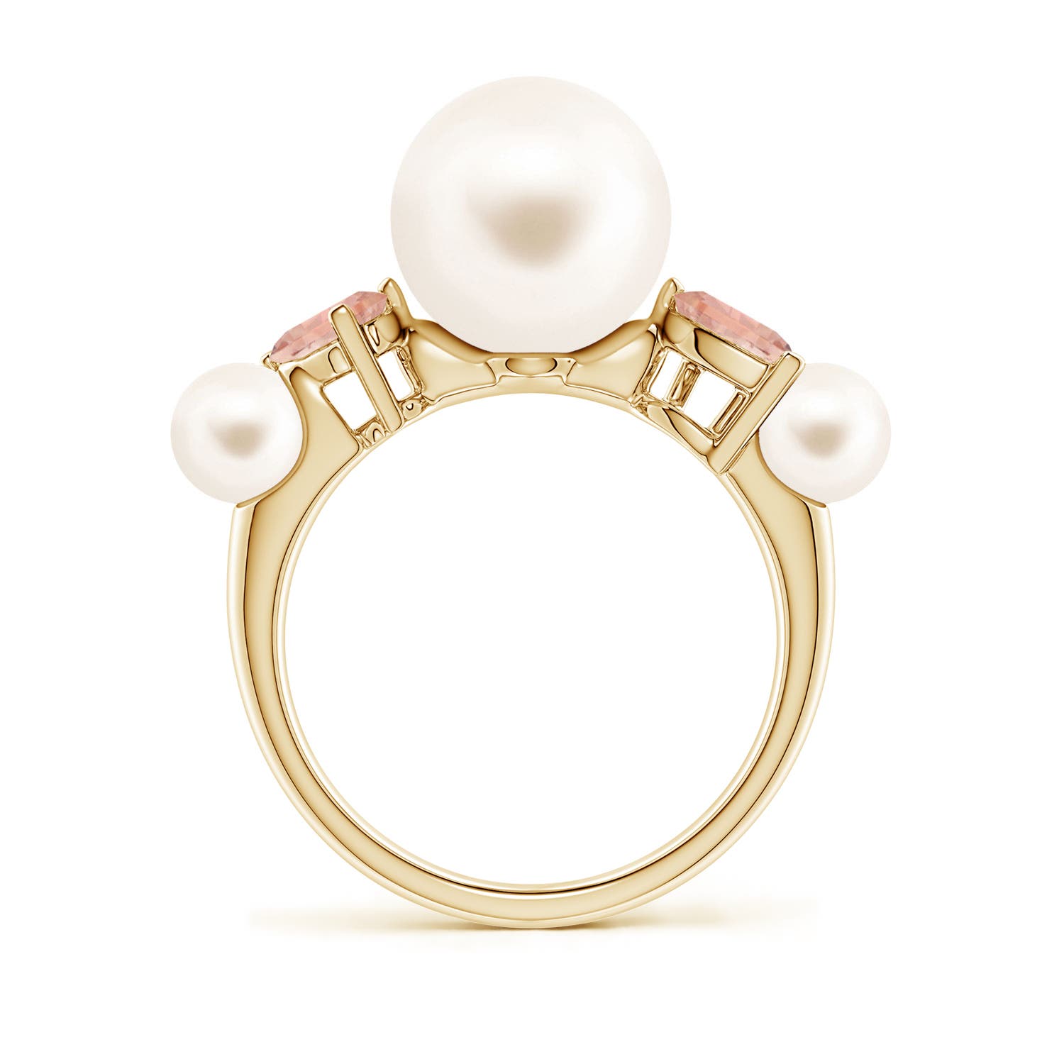 10mm AAA Freshwater Pearl and Tilted Pear Morganite Tapered Shank Ring in Yellow Gold