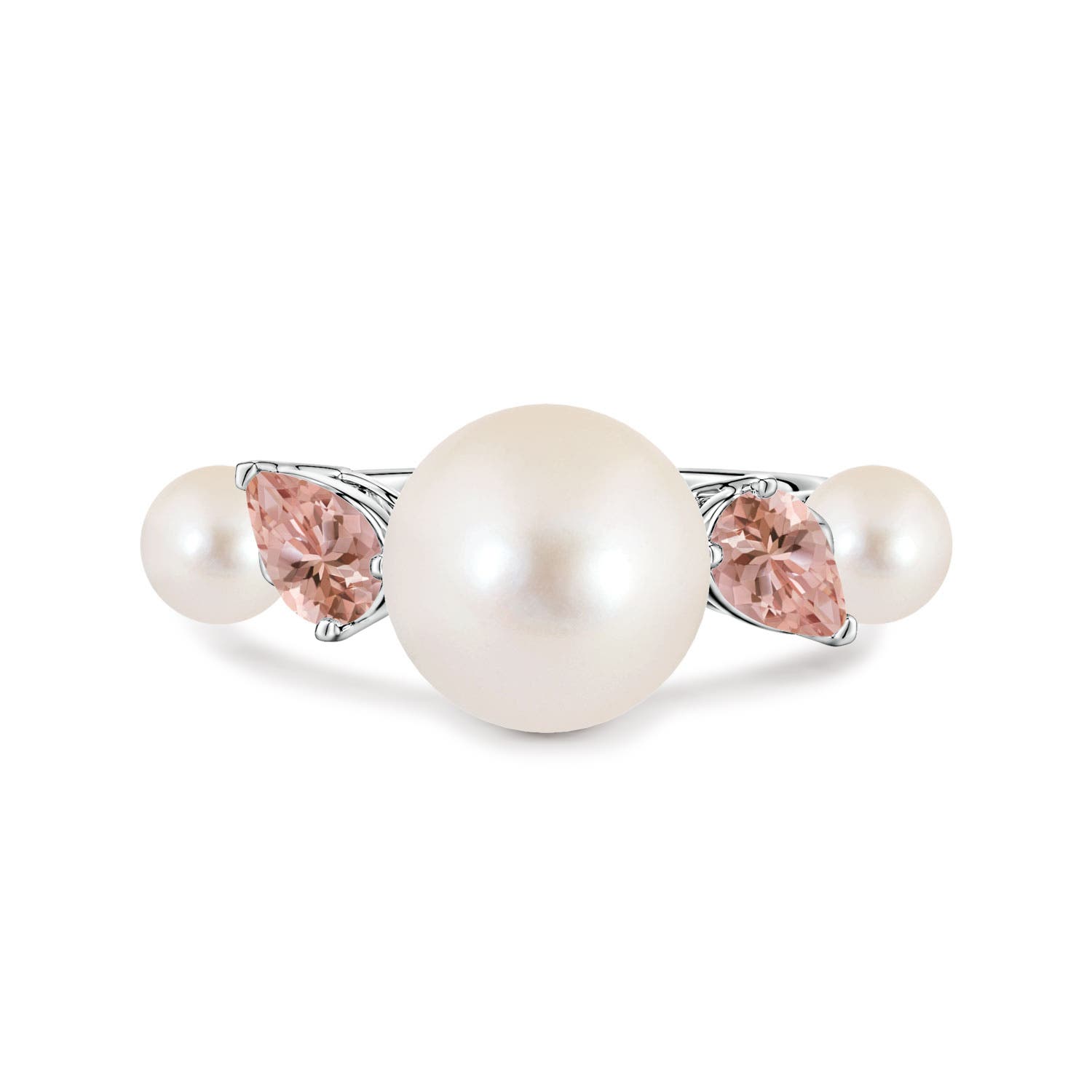 10mm AAAA Freshwater Pearl and Tilted Pear Morganite Tapered Shank Ring in White Gold