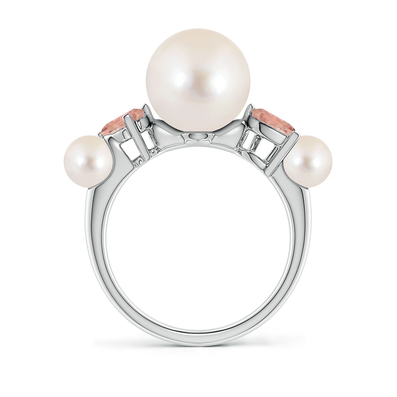 10mm AAAA Freshwater Pearl and Tilted Pear Morganite Tapered Shank Ring in White Gold