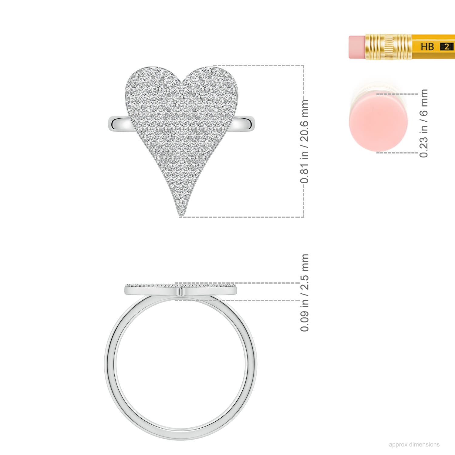 1mm HSI2 Pavé Diamond Elongated Heart Cocktail Ring in S999 Silver - ruler