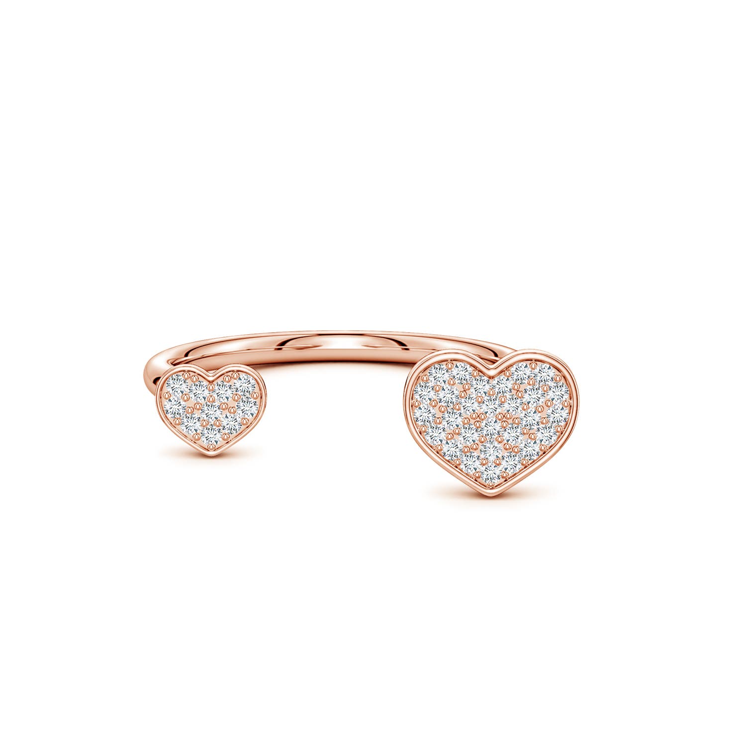 1.05mm GVS2 Pavé Diamond Double Heart Open Ring in Rose Gold