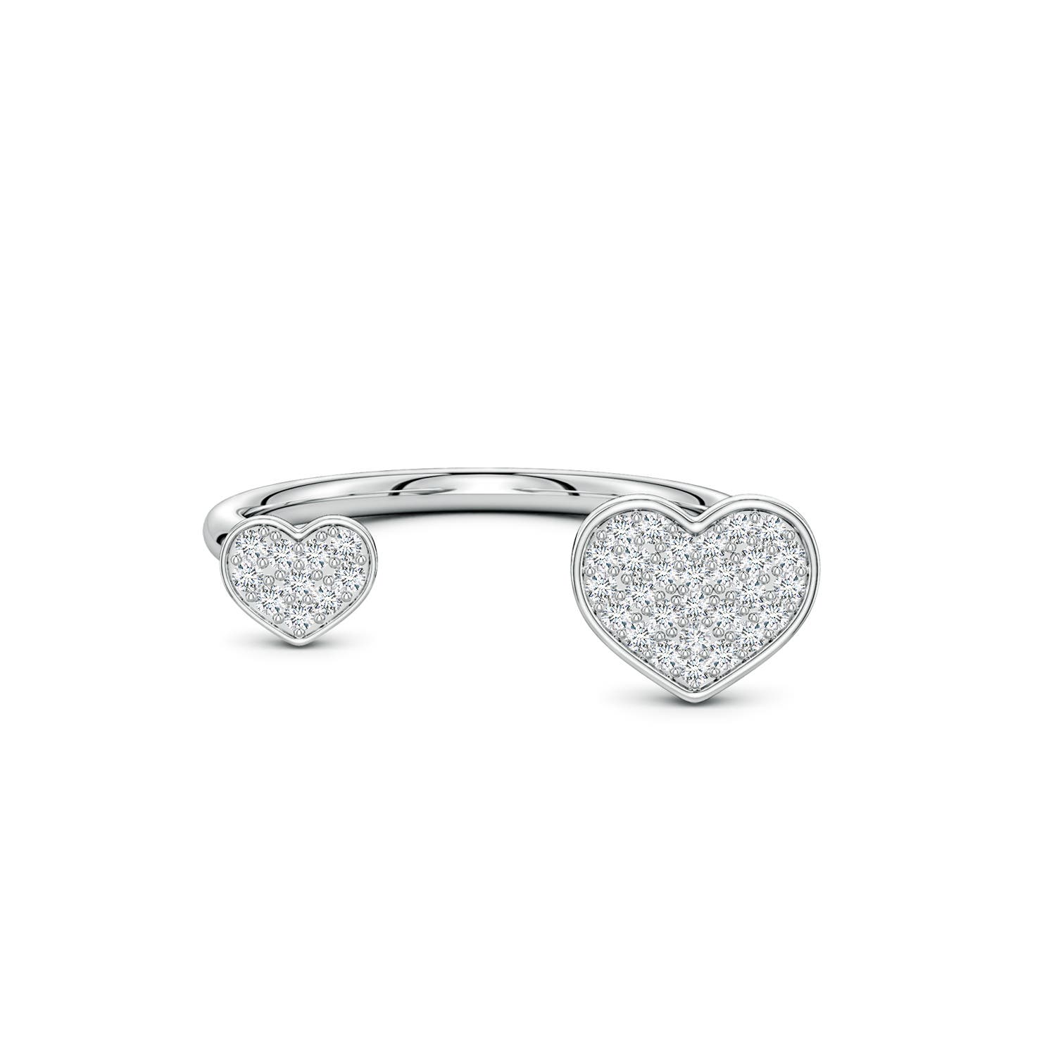 1.05mm GVS2 Pavé Diamond Double Heart Open Ring in White Gold