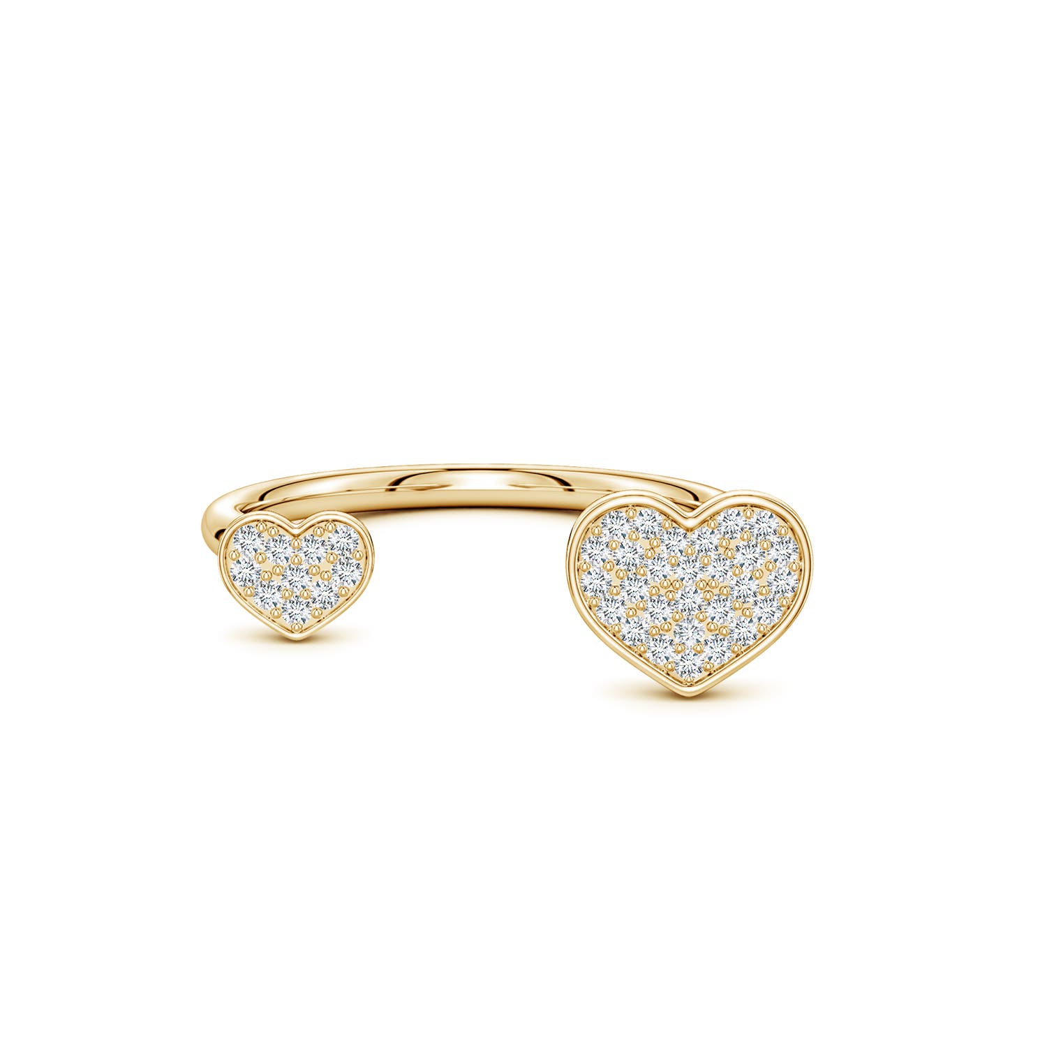 1.05mm GVS2 Pavé Diamond Double Heart Open Ring in Yellow Gold