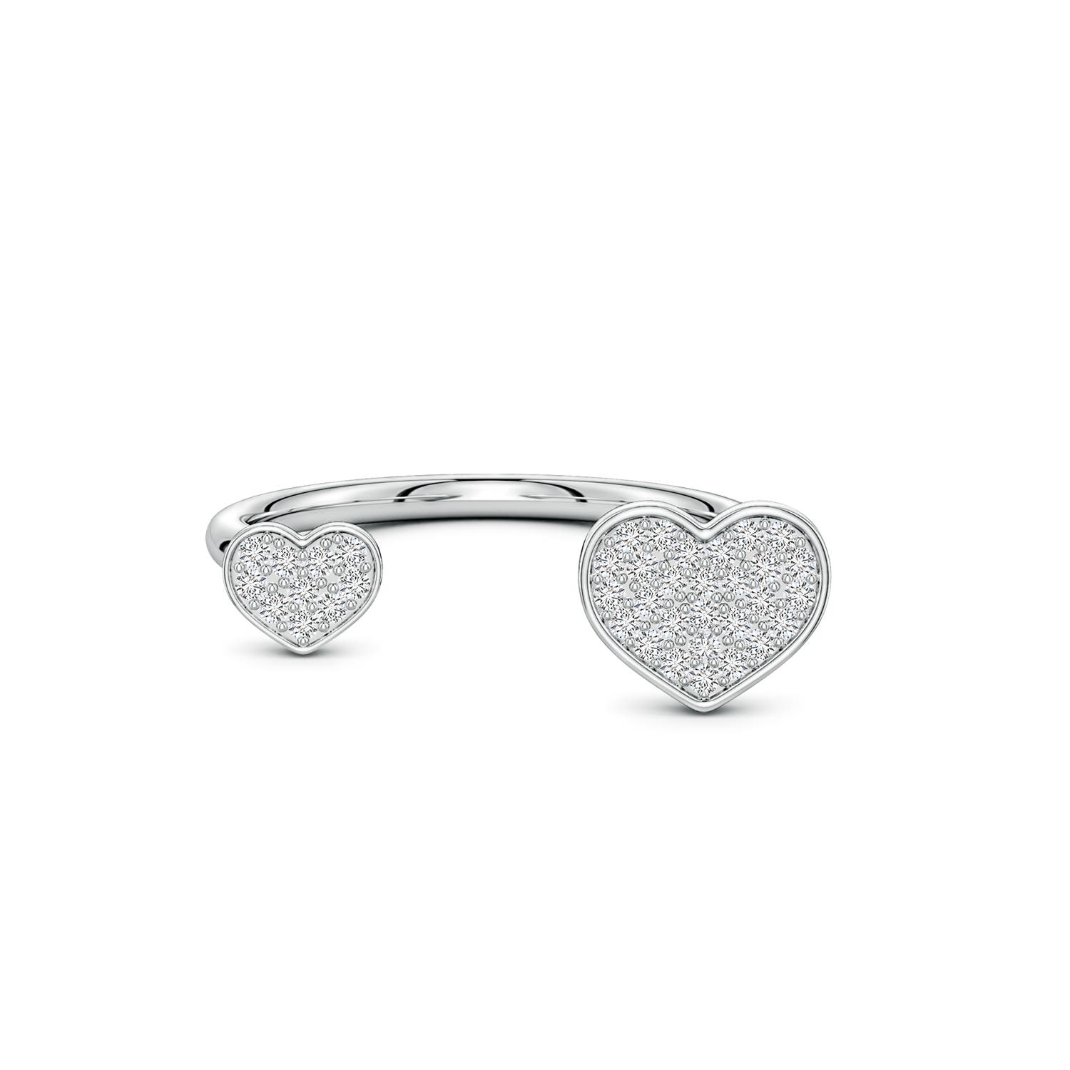 1.05mm HSI2 Pavé Diamond Double Heart Open Ring in White Gold