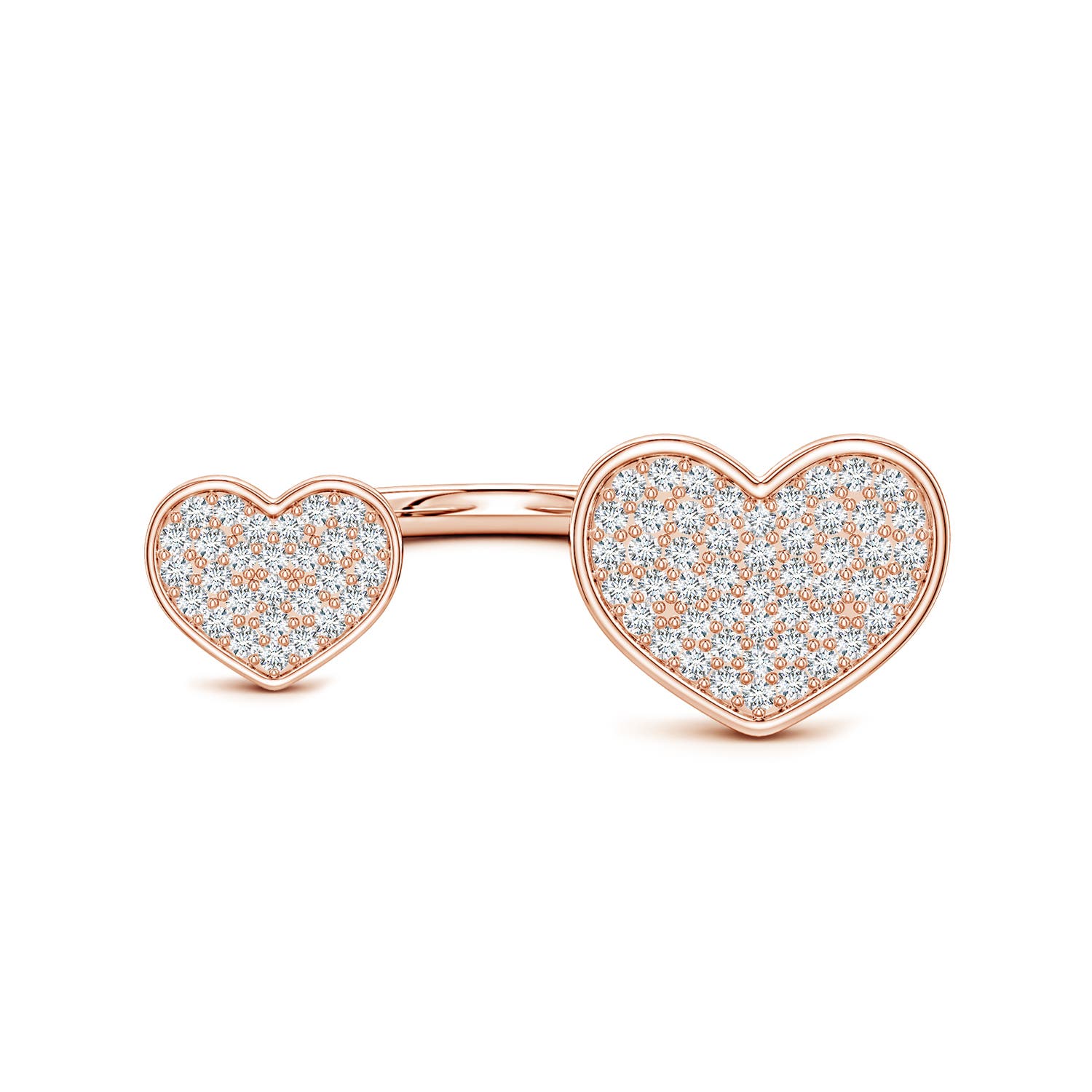1.1mm GVS2 Pavé Diamond Double Heart Open Ring in 18K Rose Gold