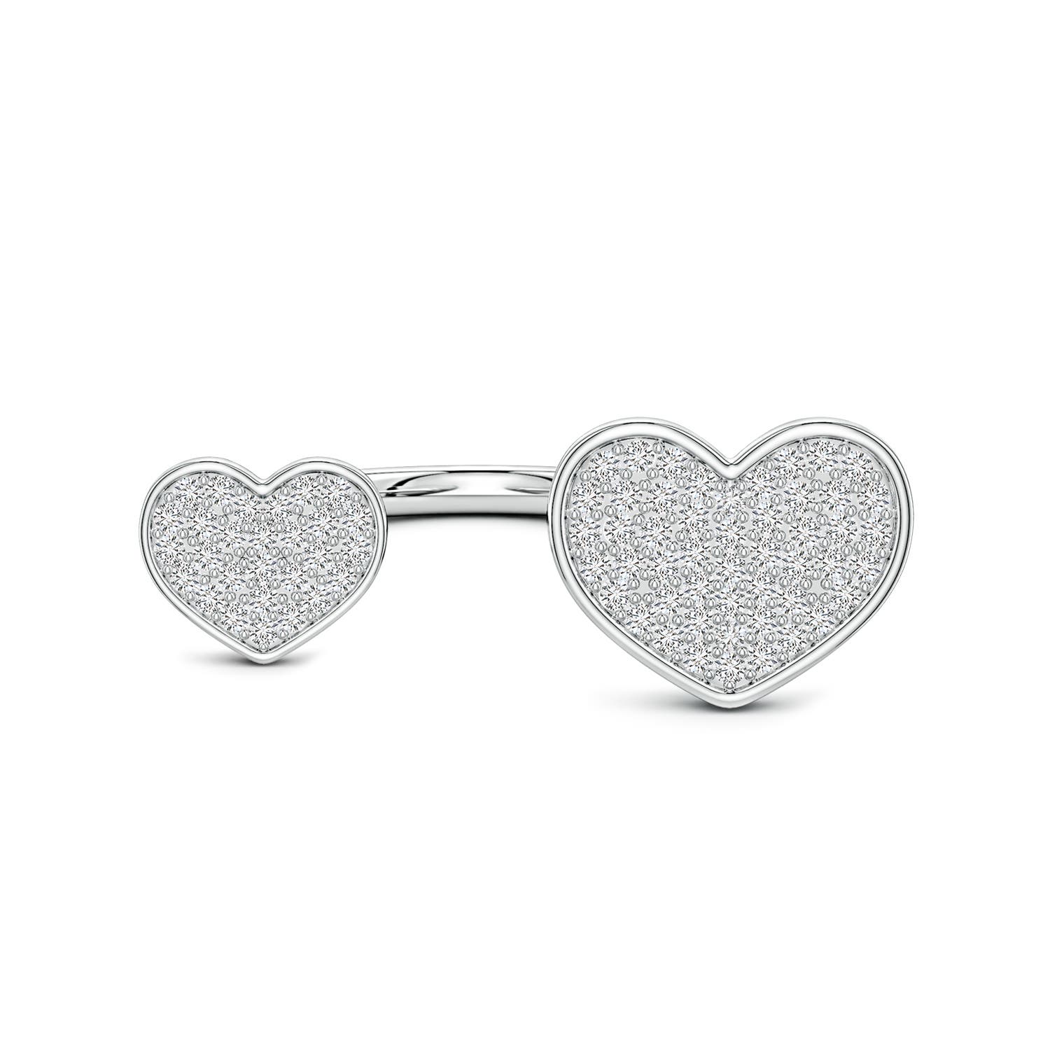 1.1mm HSI2 Pavé Diamond Double Heart Open Ring in S999 Silver