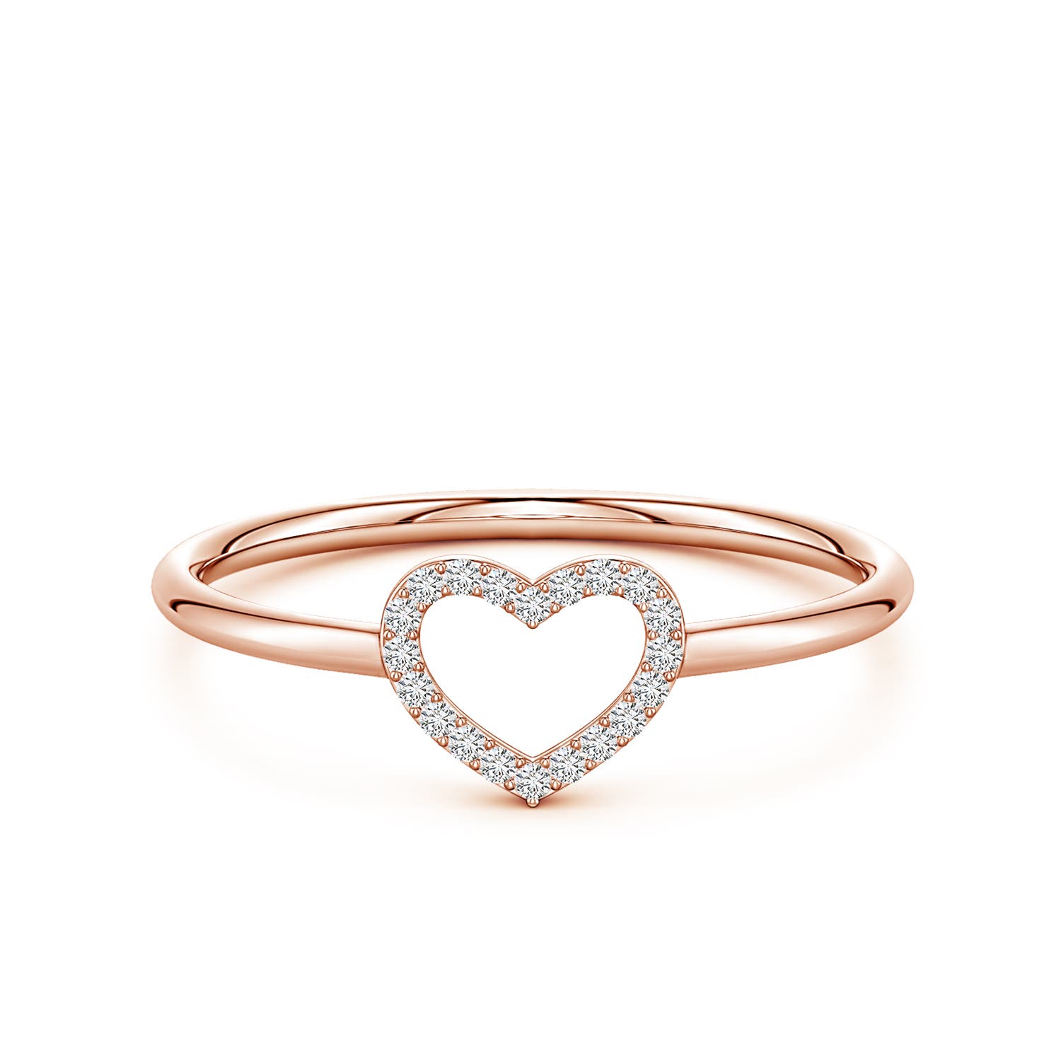 0.9mm HSI2 Diamond Open Heart Fashion Ring in 18K Rose Gold