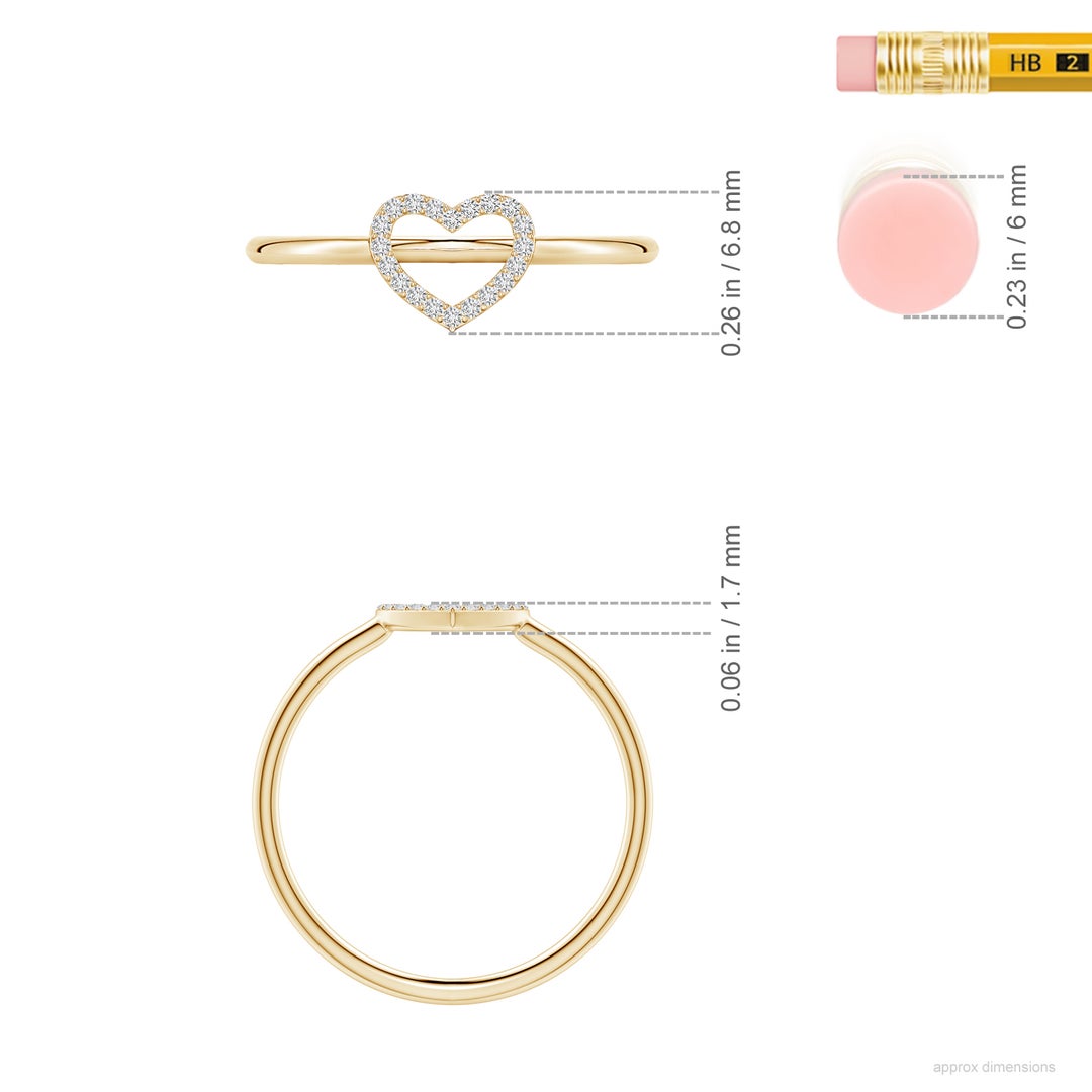0.9mm HSI2 Diamond Open Heart Fashion Ring in Yellow Gold - ruler