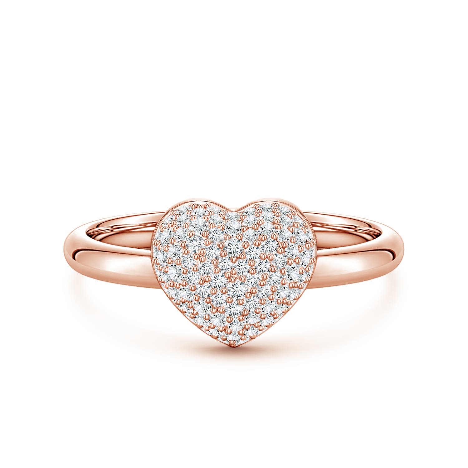 0.9mm GVS2 Pavé Diamond Heart Dome Ring in Rose Gold
