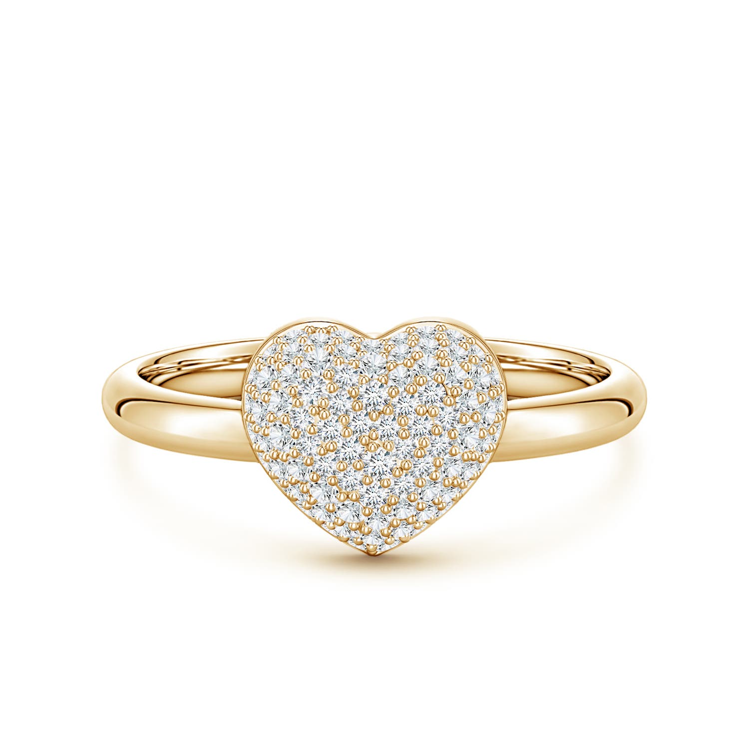 0.9mm GVS2 Pavé Diamond Heart Dome Ring in Yellow Gold