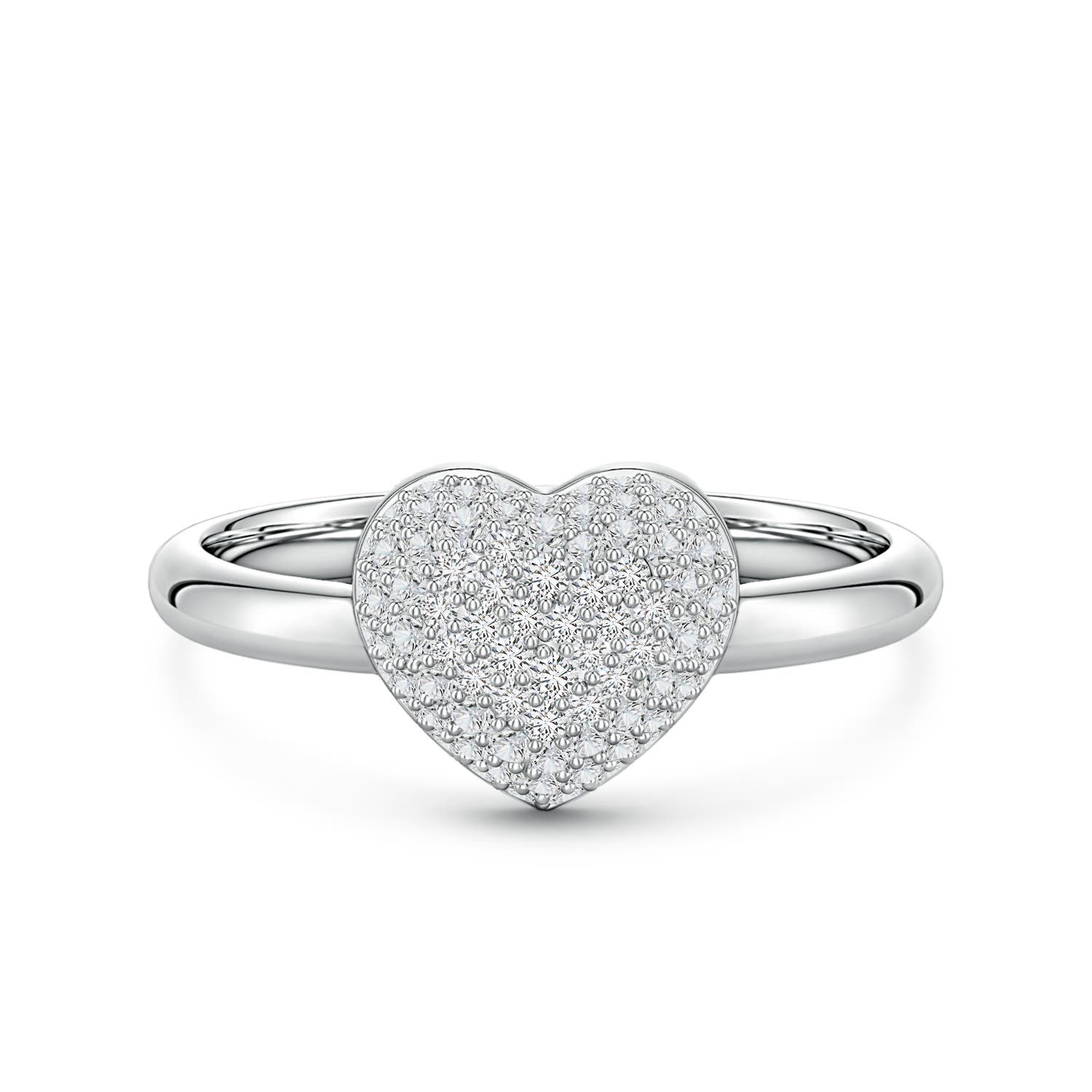 0.9mm HSI2 Pavé Diamond Heart Dome Ring in S999 Silver