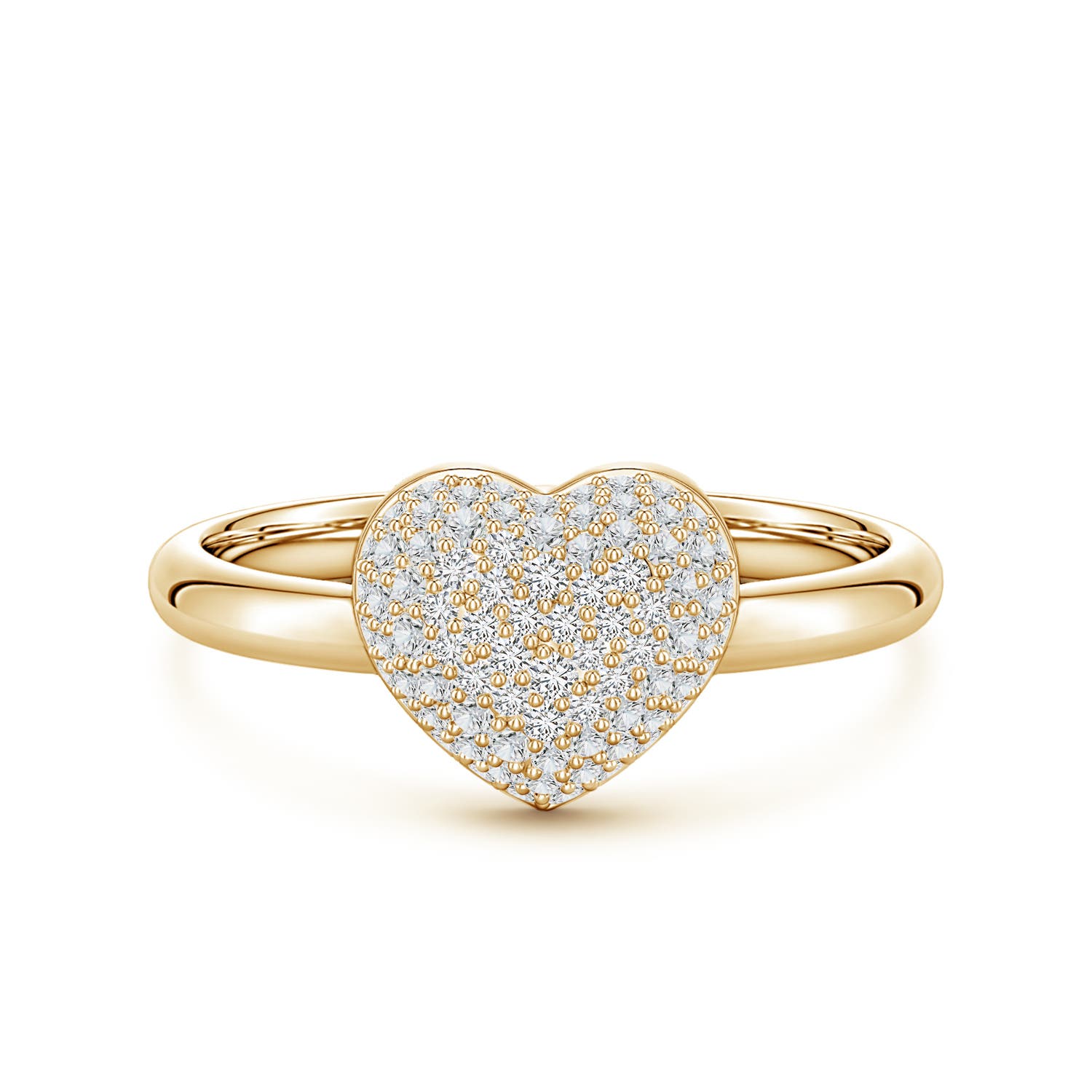 0.9mm HSI2 Pavé Diamond Heart Dome Ring in Yellow Gold