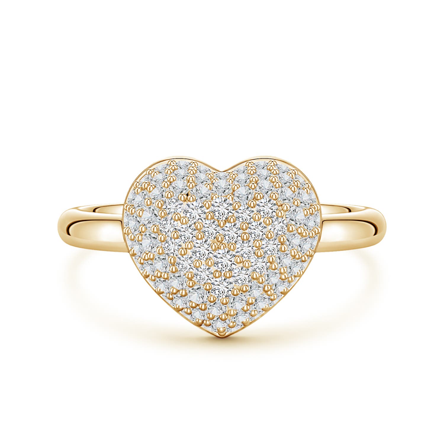 1.2mm HSI2 Pavé Diamond Heart Dome Ring in Yellow Gold