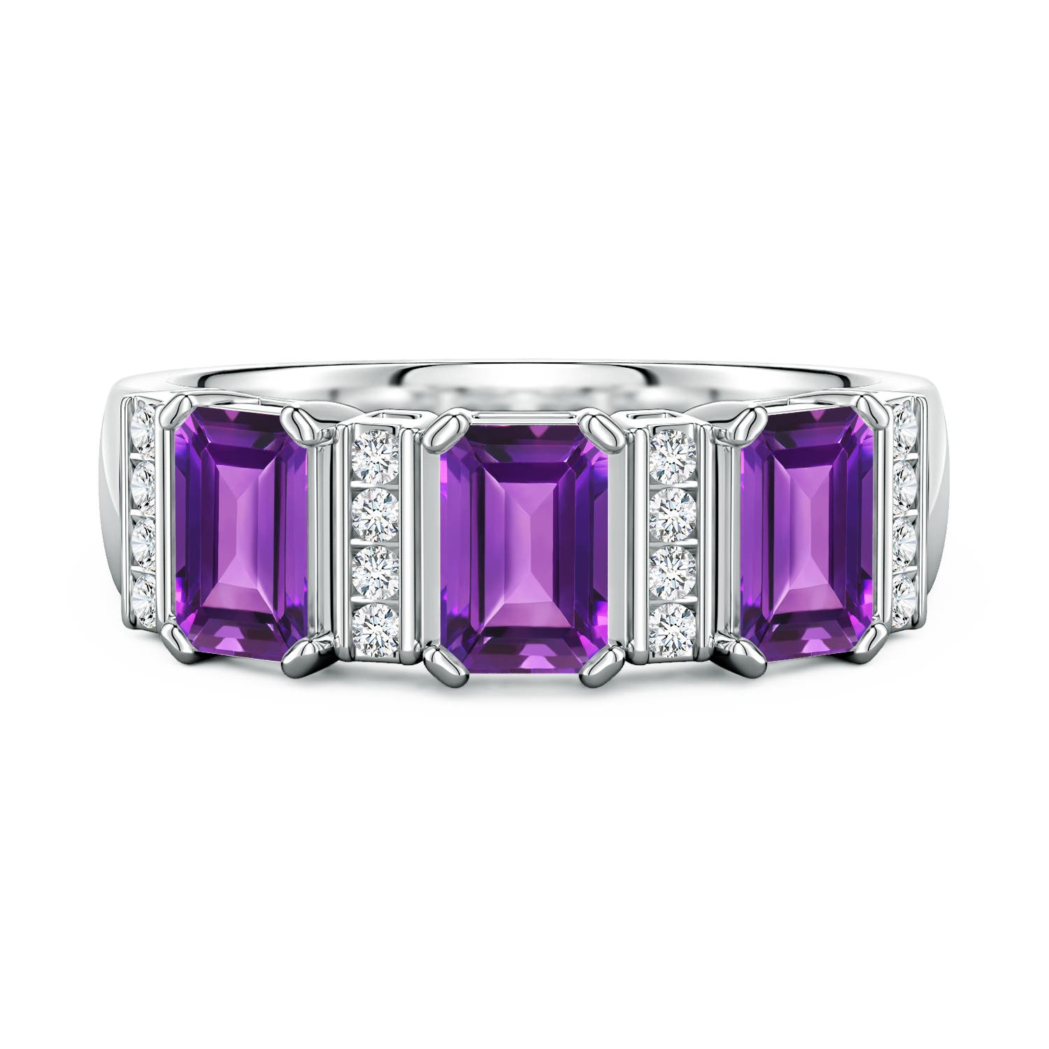 6x4mm AAAA Lee Harris x Angara Amethyst and Diamond Modern Art Deco Inspired Semi Eternity Ring in P950 Platinum