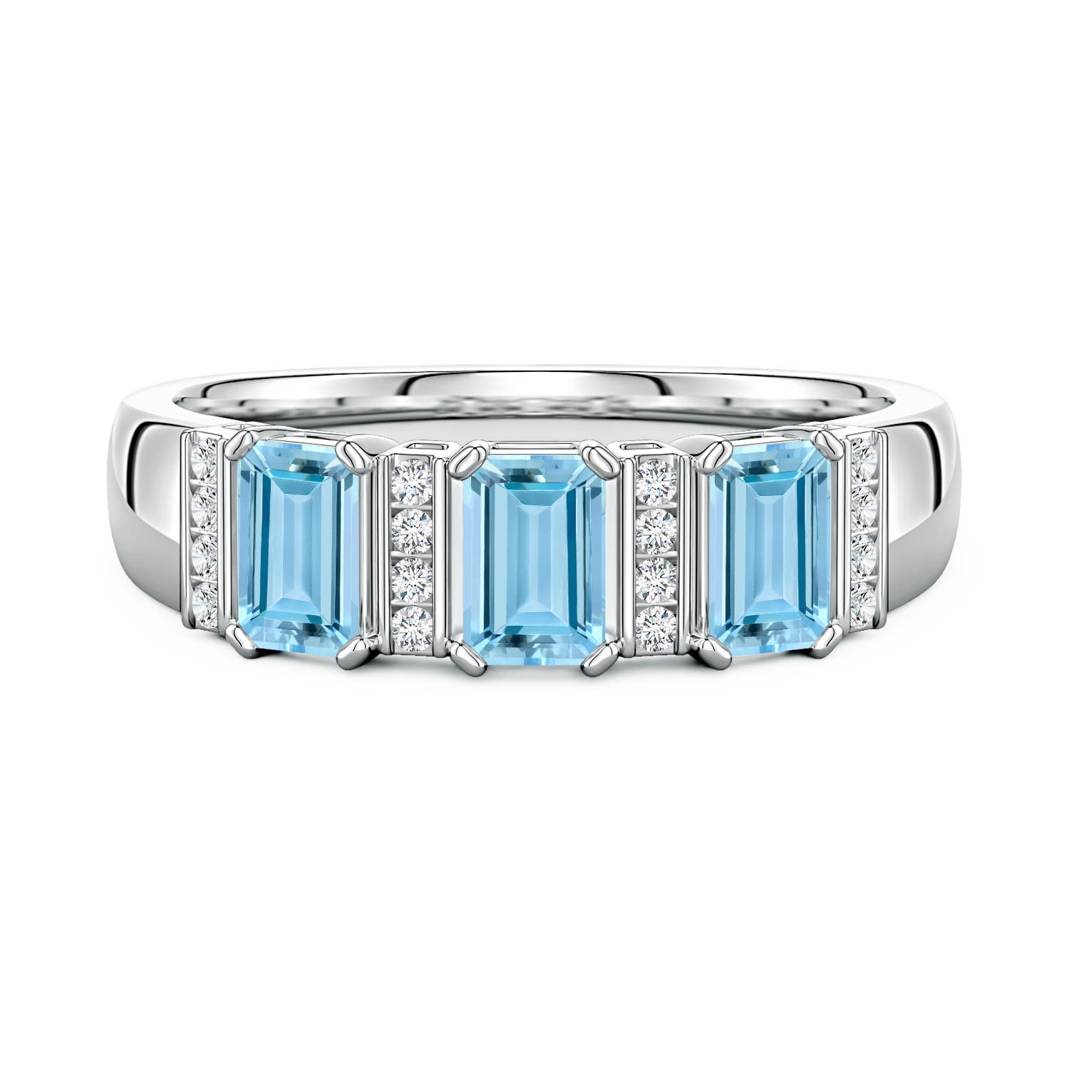 5x3mm AAAA Lee Harris x Angara Aquamarine and Diamond Modern Art Deco Inspired Semi Eternity Ring in P950 Platinum