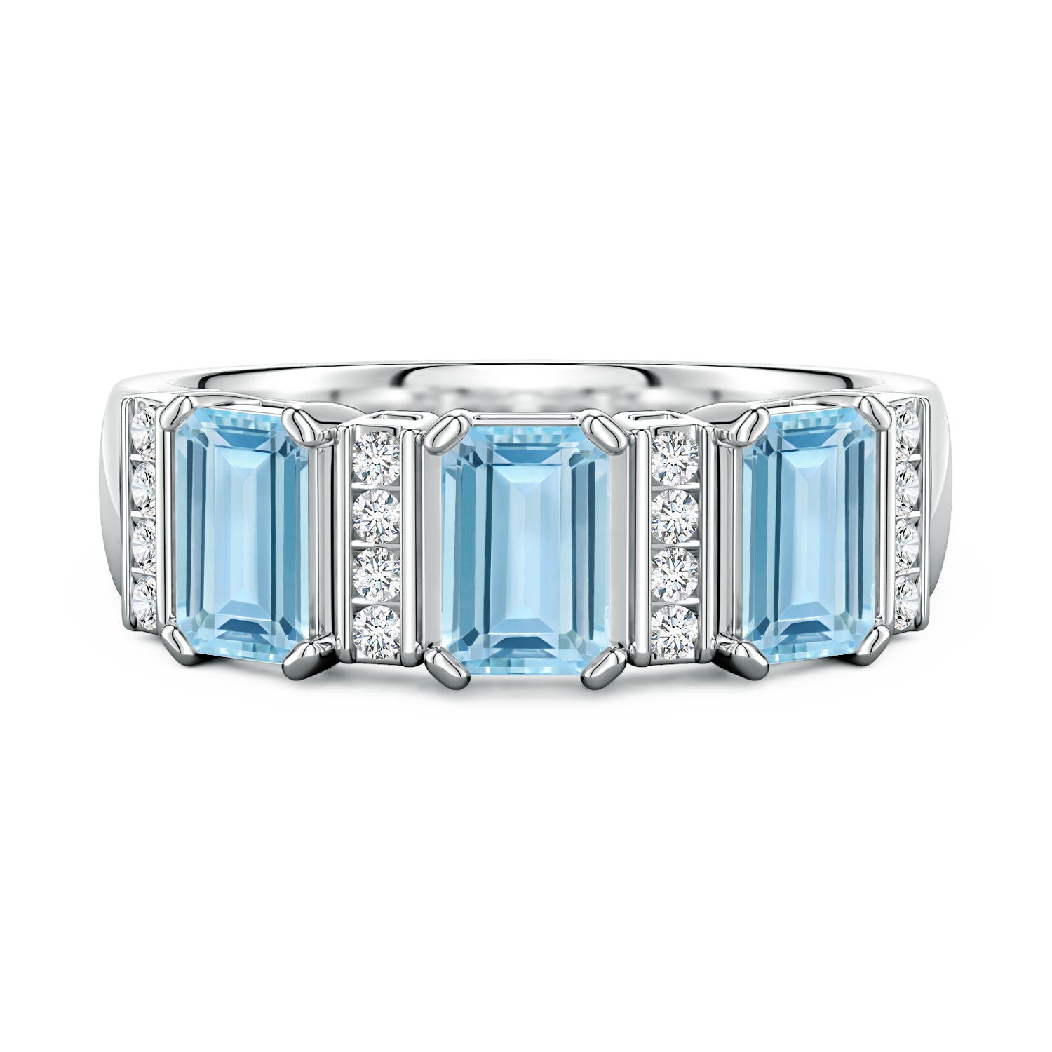 6x4mm AAA Lee Harris x Angara Aquamarine and Diamond Modern Art Deco Inspired Semi Eternity Ring in White Gold
