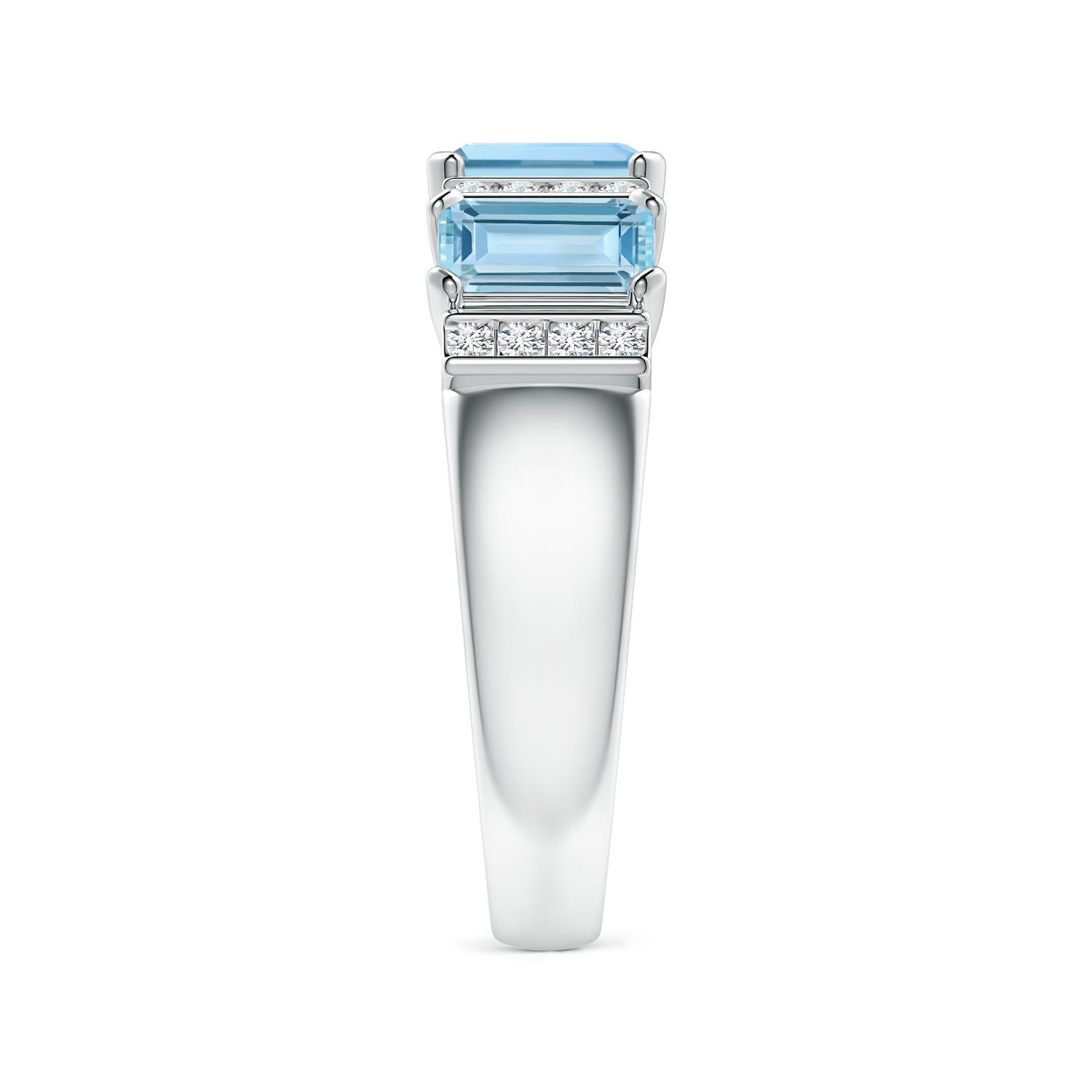 6x4mm AAA Lee Harris x Angara Aquamarine and Diamond Modern Art Deco Inspired Semi Eternity Ring in White Gold - side 5