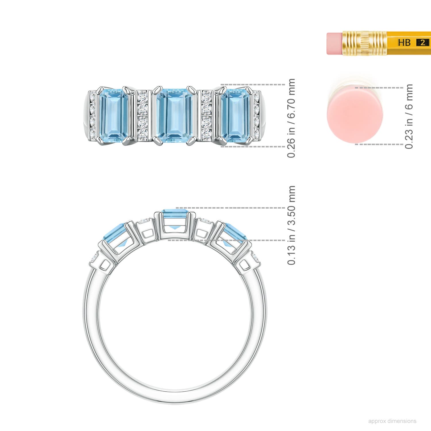 6x4mm AAA Lee Harris x Angara Aquamarine and Diamond Modern Art Deco Inspired Semi Eternity Ring in White Gold - ruler