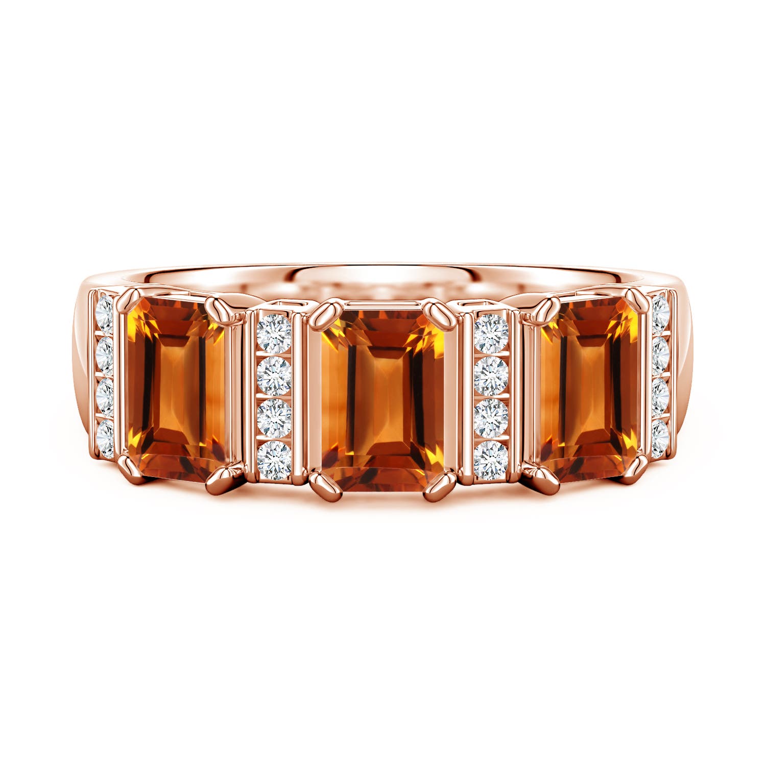 6x4mm AAAA Lee Harris x Angara Citrine and Diamond Modern Art Deco Inspired Semi Eternity Ring in 18K Rose Gold