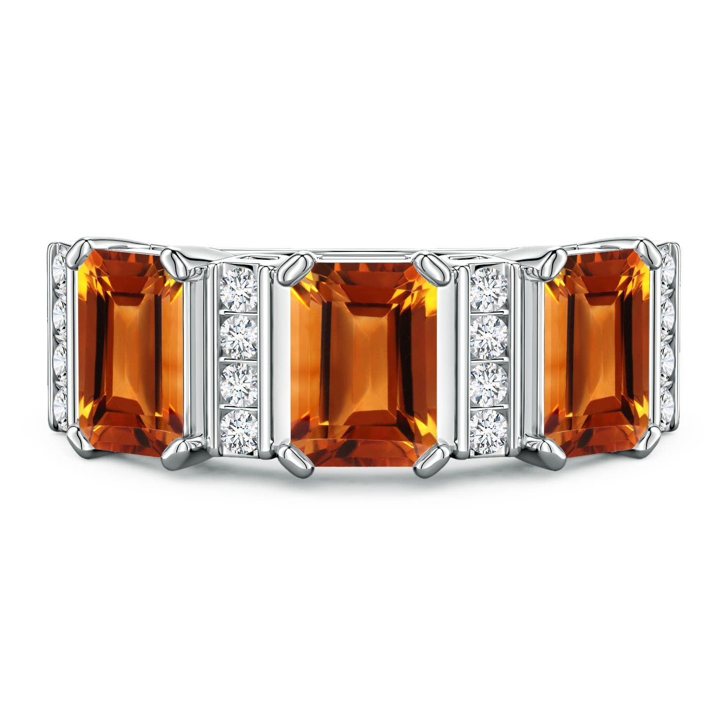 7x5mm AAAA Lee Harris x Angara Citrine and Diamond Modern Art Deco Inspired Semi Eternity Ring in P950 Platinum