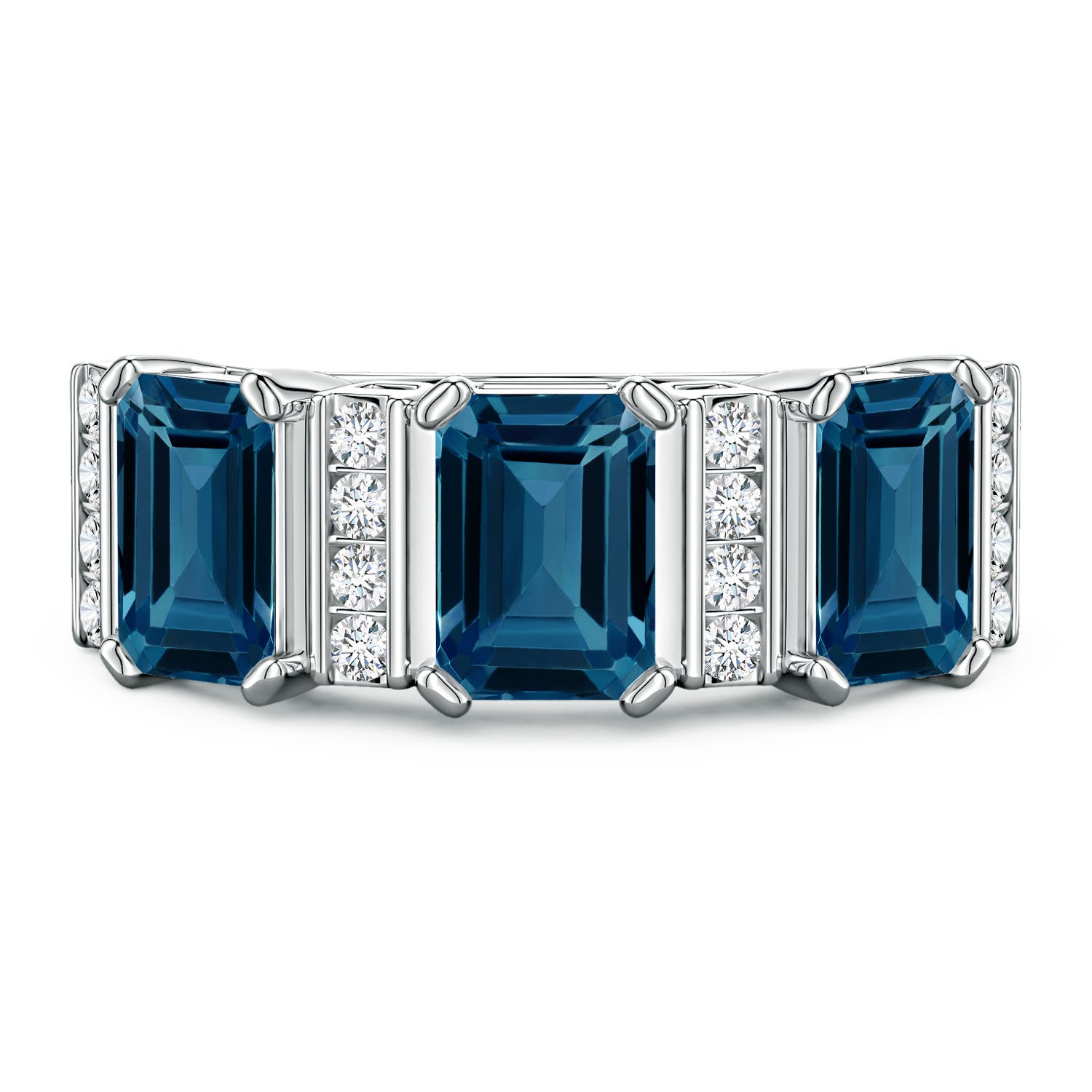 7x5mm AAAA Lee Harris x Angara London Blue Topaz and Diamond Modern Art Deco Inspired Semi Eternity Ring in P950 Platinum
