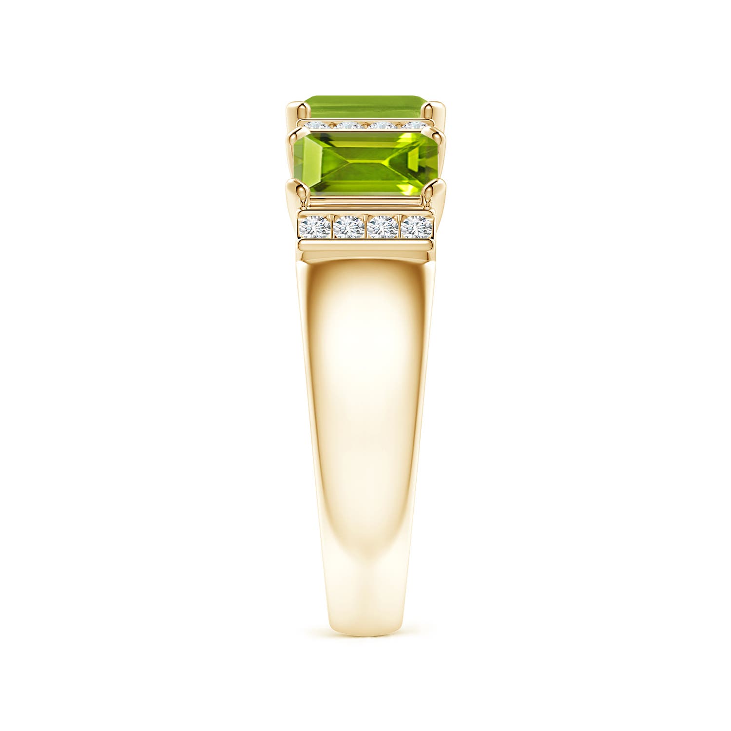 6x4mm AAA Lee Harris x Angara Peridot and Diamond Modern Art Deco Inspired Semi Eternity Ring in Yellow Gold - side 5