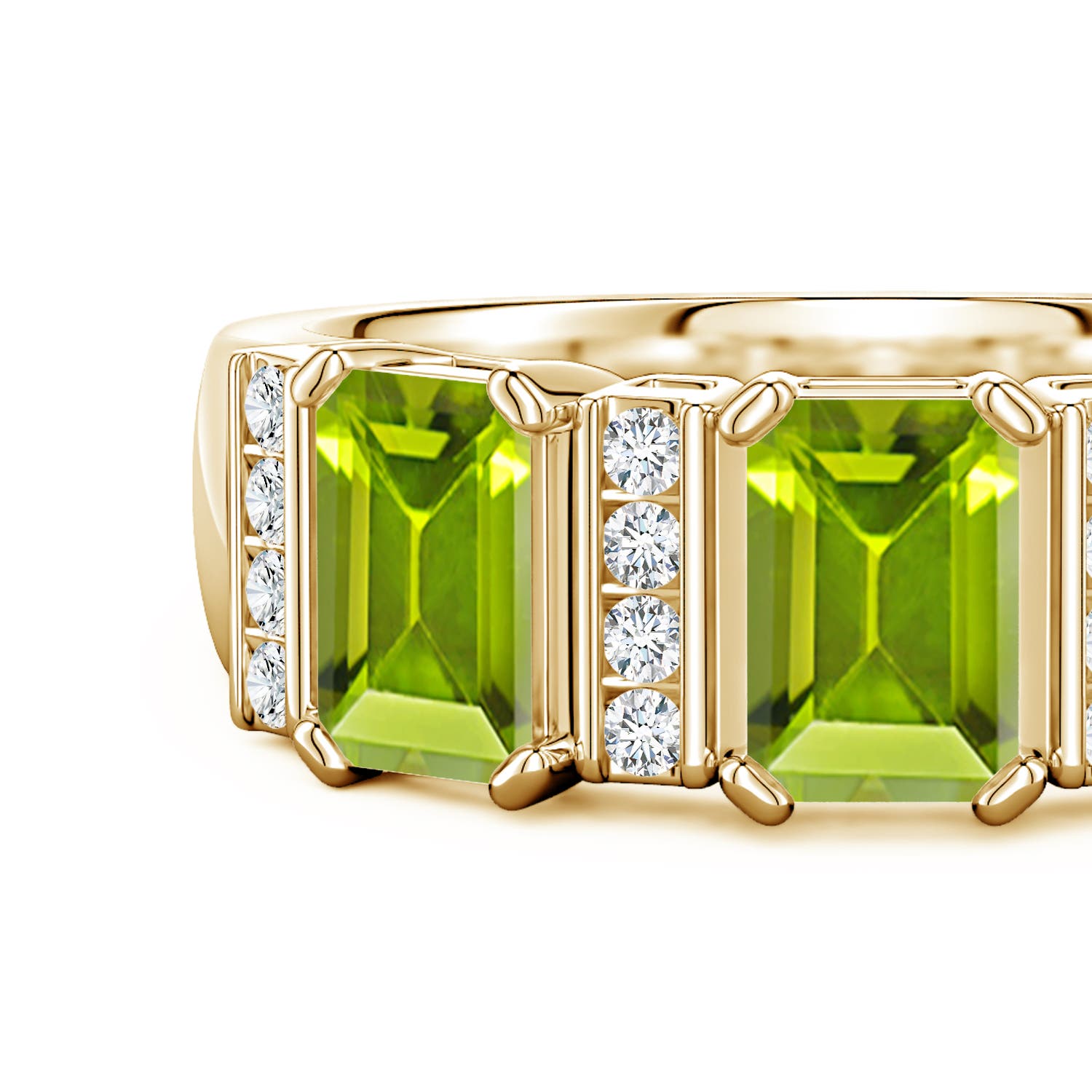 6x4mm AAA Lee Harris x Angara Peridot and Diamond Modern Art Deco Inspired Semi Eternity Ring in Yellow Gold - side 6