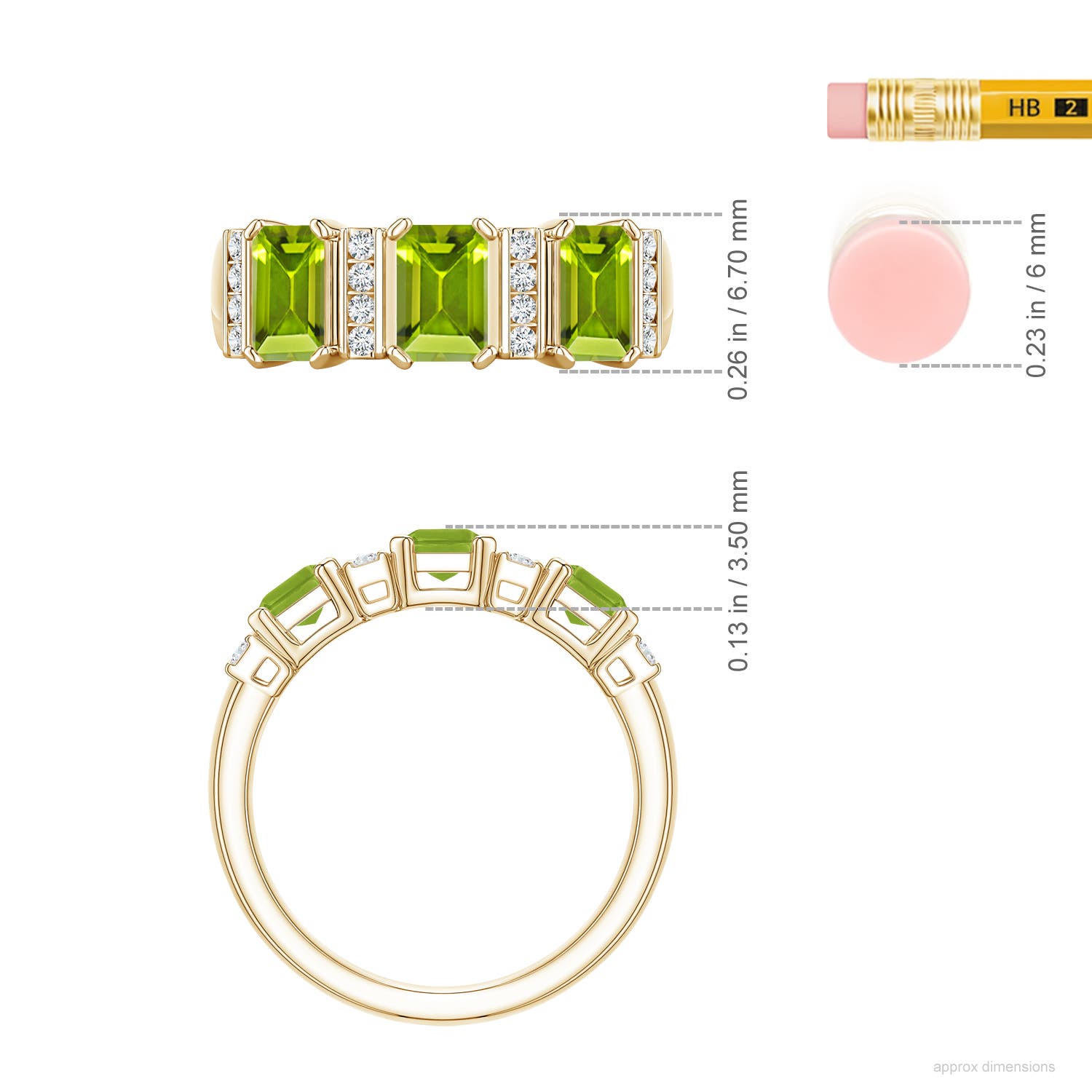 6x4mm AAA Lee Harris x Angara Peridot and Diamond Modern Art Deco Inspired Semi Eternity Ring in Yellow Gold - ruler