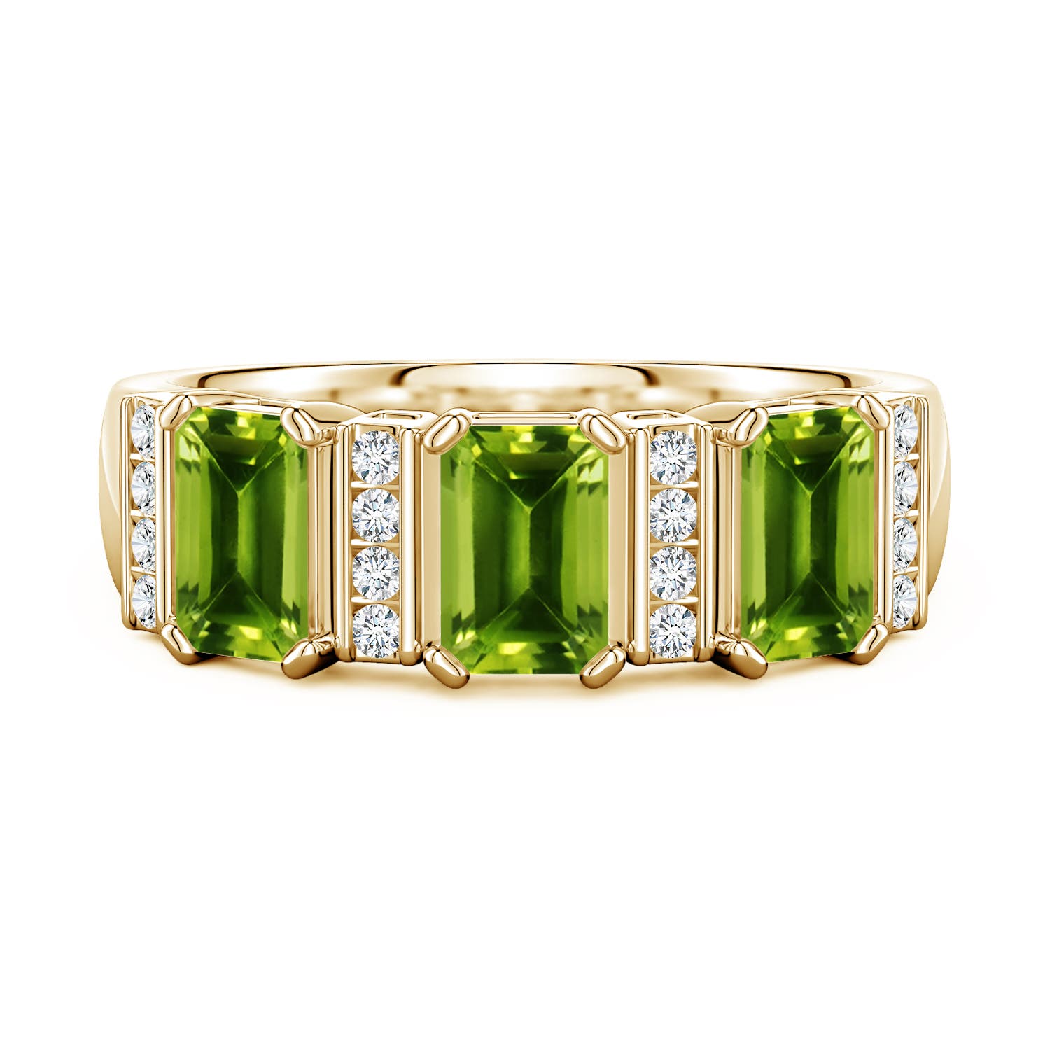 6x4mm AAAA Lee Harris x Angara Peridot and Diamond Modern Art Deco Inspired Semi Eternity Ring in Yellow Gold