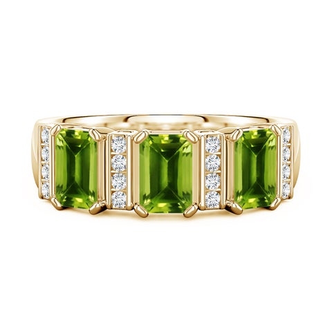 6x4mm AAAA Lee Harris x Angara Peridot and Diamond Modern Art Deco Inspired Semi Eternity Ring in Yellow Gold