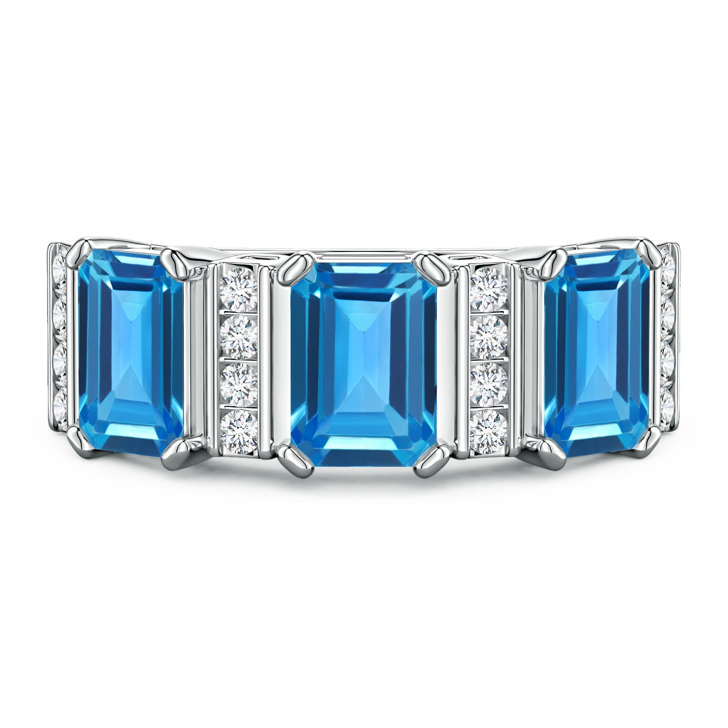 7x5mm AAAA Lee Harris x Angara Swiss Blue Topaz and Diamond Modern Art Deco Inspired Semi Eternity Ring in P950 Platinum
