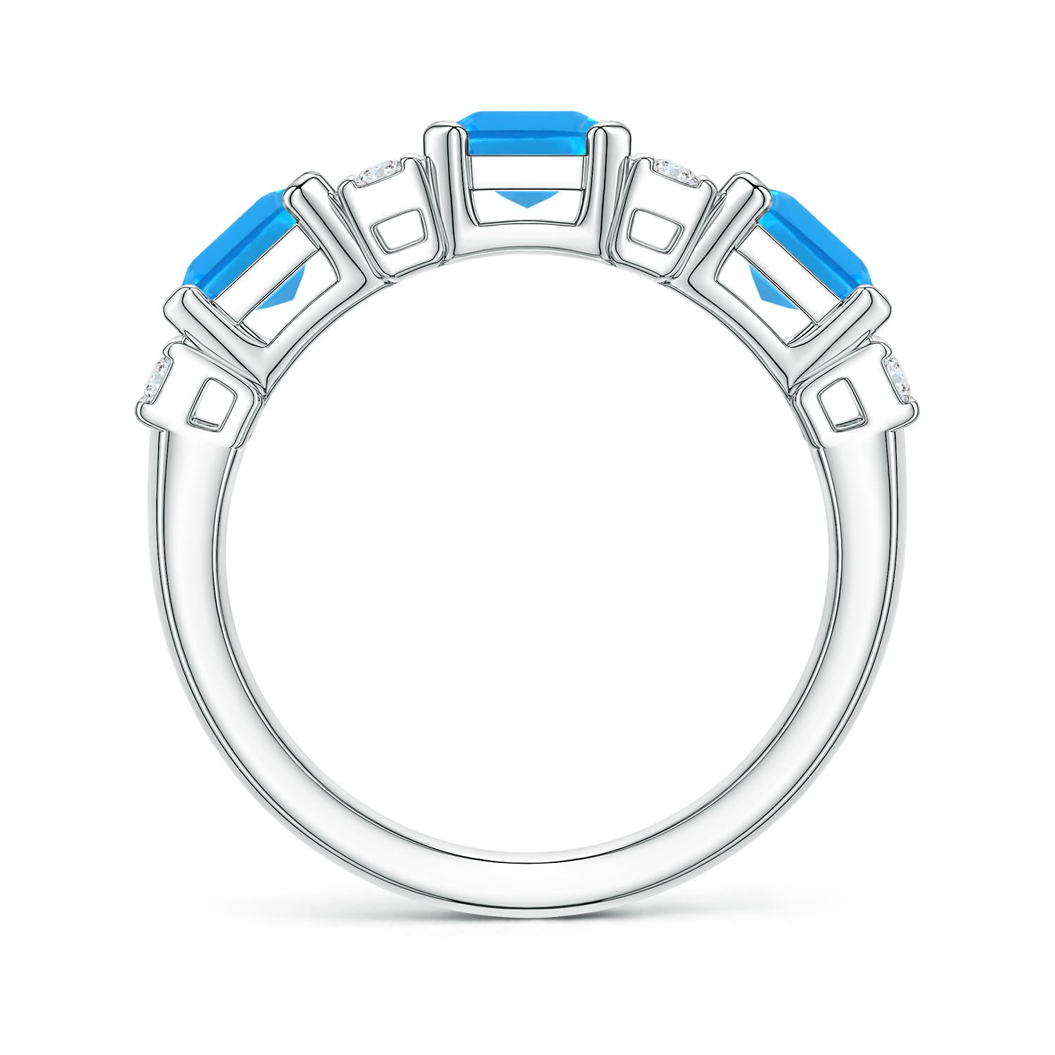 7x5mm AAAA Lee Harris x Angara Swiss Blue Topaz and Diamond Modern Art Deco Inspired Semi Eternity Ring in P950 Platinum
