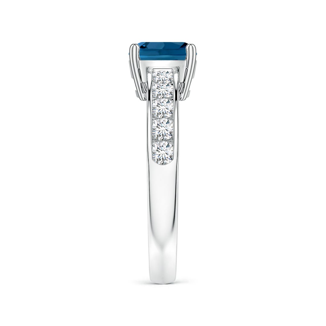 7mm AAA Lee Harris x Angara Cushion London Blue Topaz Modern Art Deco Inspired Side Stone Ring in White Gold - side 5