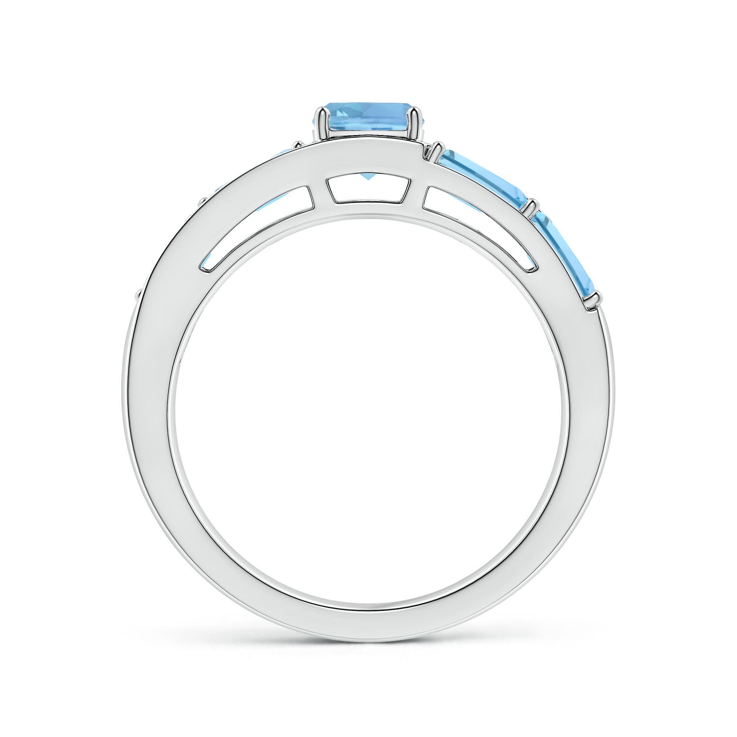 5mm AAAA Lee Harris x Angara Cushion Aquamarine Modern Art Deco Inspired Double Side Stone Shank Ring in 18K White Gold