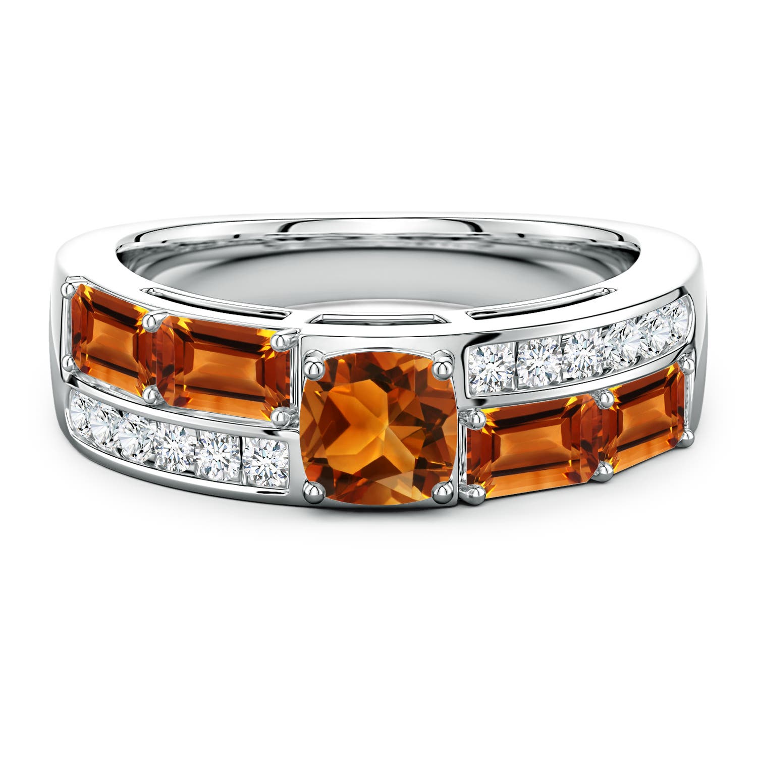 5mm AAAA Lee Harris x Angara Cushion Citrine Modern Art Deco Inspired Double Side Stone Shank Ring in P950 Platinum