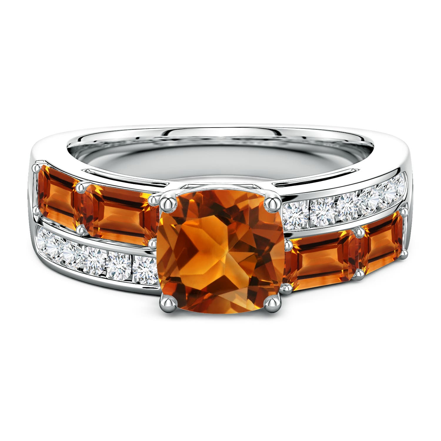 7mm AAAA Lee Harris x Angara Cushion Citrine Modern Art Deco Inspired Double Side Stone Shank Ring in P950 Platinum