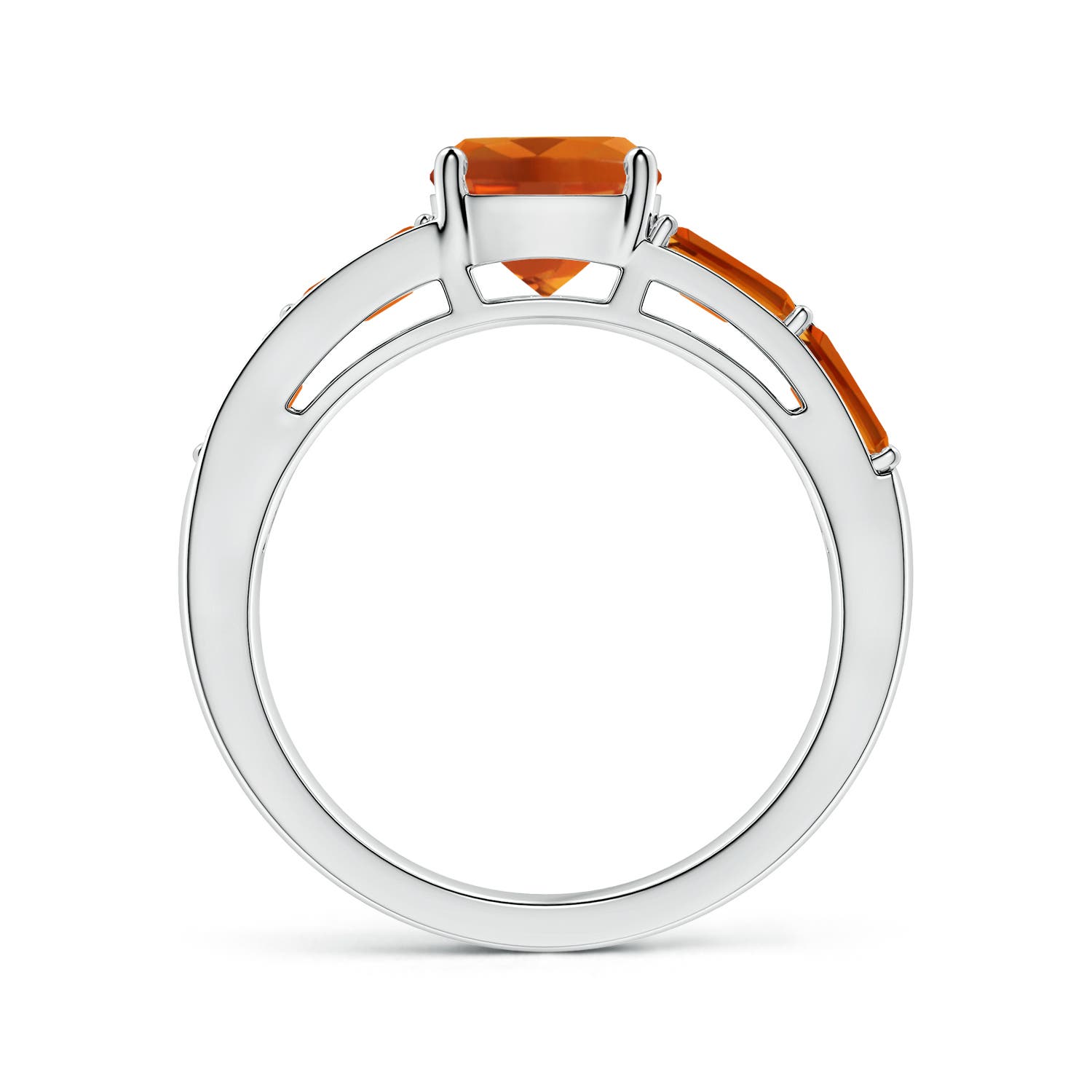 7mm AAAA Lee Harris x Angara Cushion Citrine Modern Art Deco Inspired Double Side Stone Shank Ring in P950 Platinum