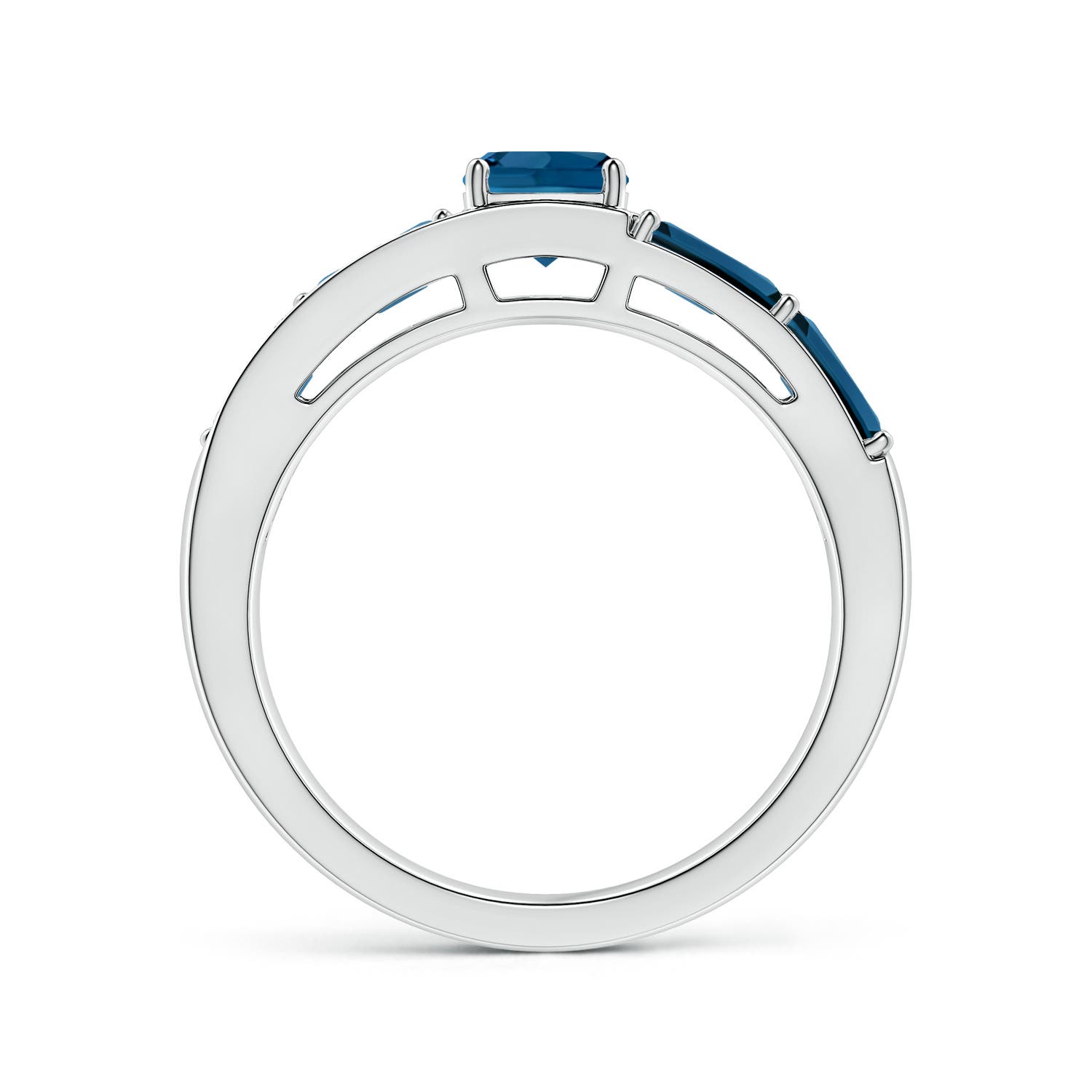 5mm AAA Lee Harris x Angara Cushion London Blue Topaz Modern Art Deco Inspired Double Side Stone Shank Ring in White Gold